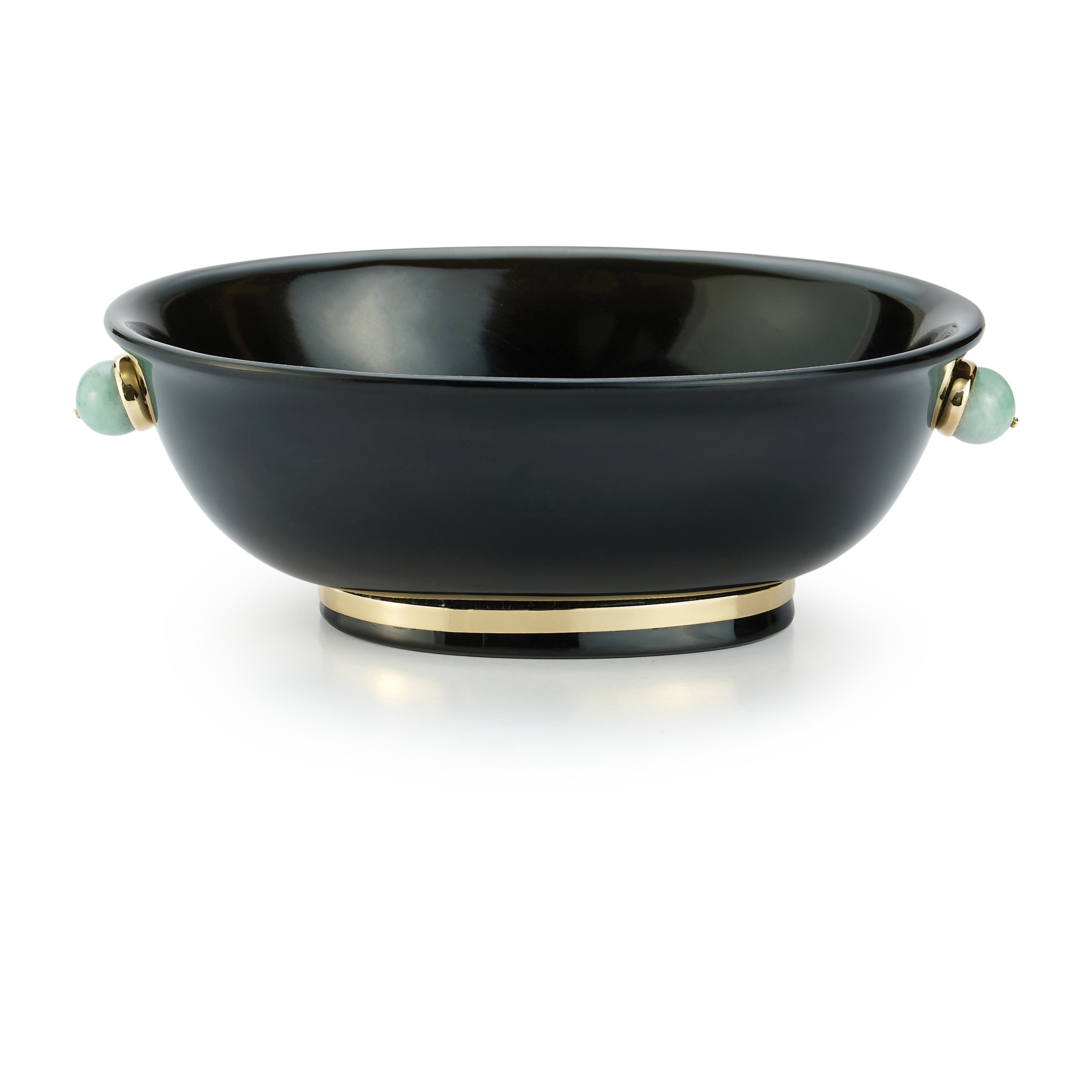 Oval Bowl in Black Obsidian and Jade