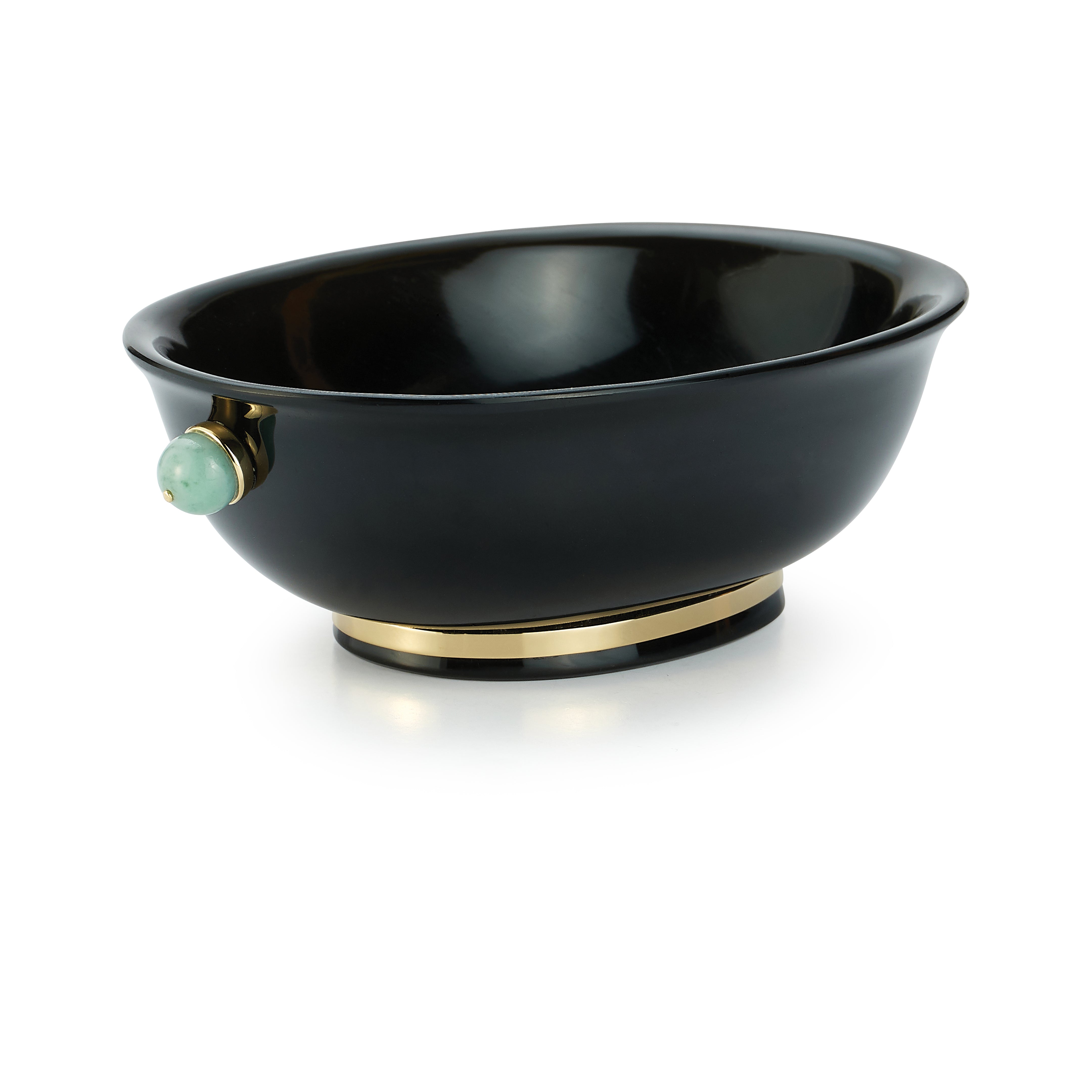 Oval Bowl in Black Obsidian and Jade
