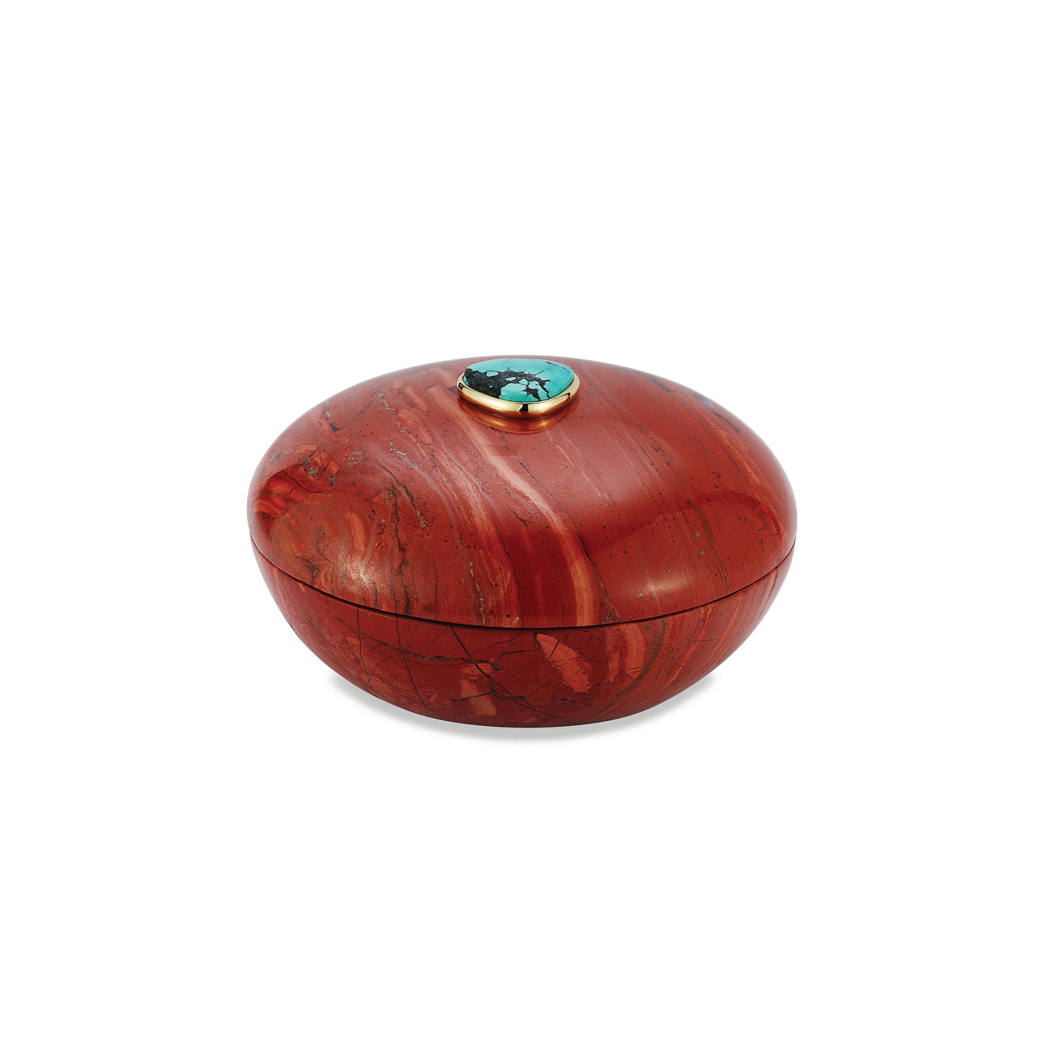 Round Red Jasper Box with Turquoise