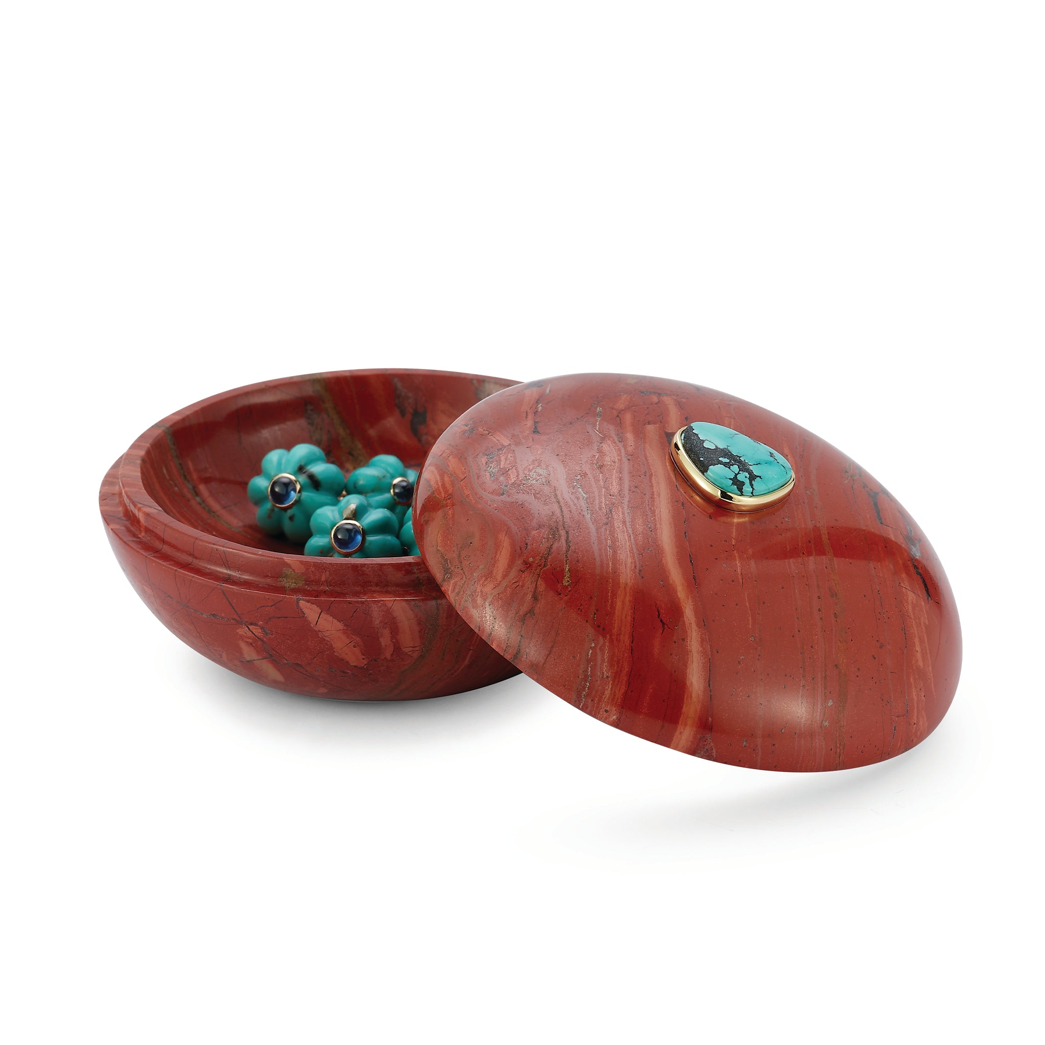 Round Red Jasper Box with Turquoise