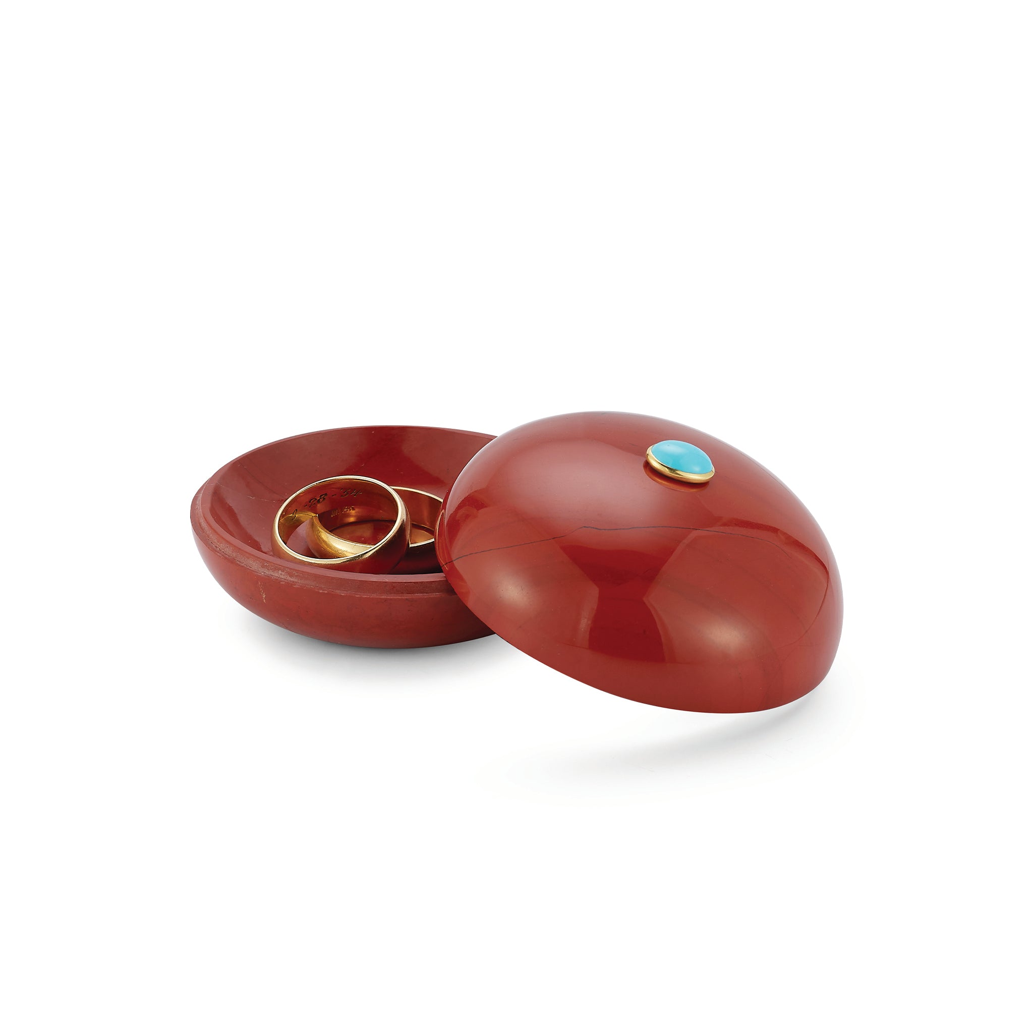 Small Round Red Jasper Box with Turquoise