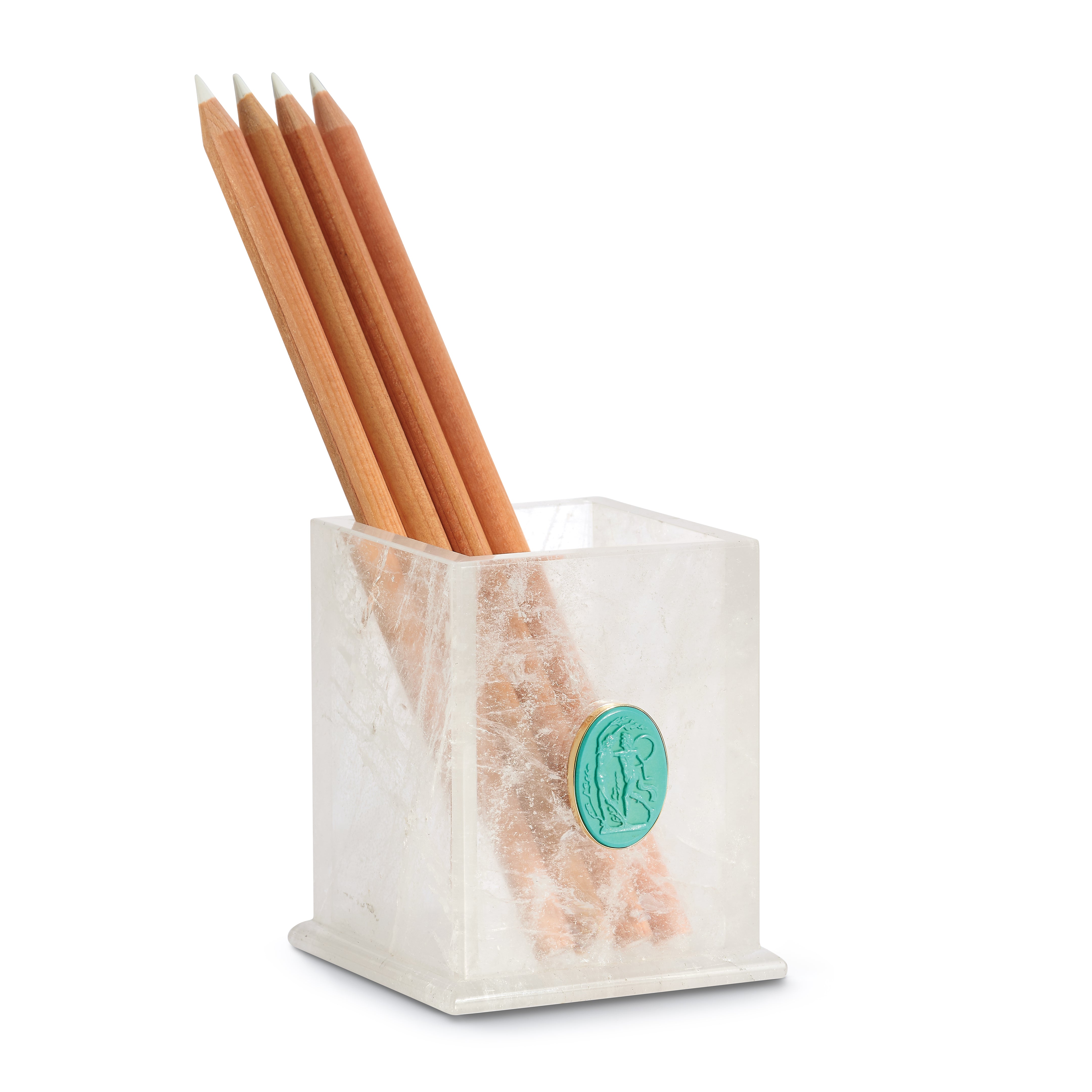 Crystal Pen Cup with Turquoise