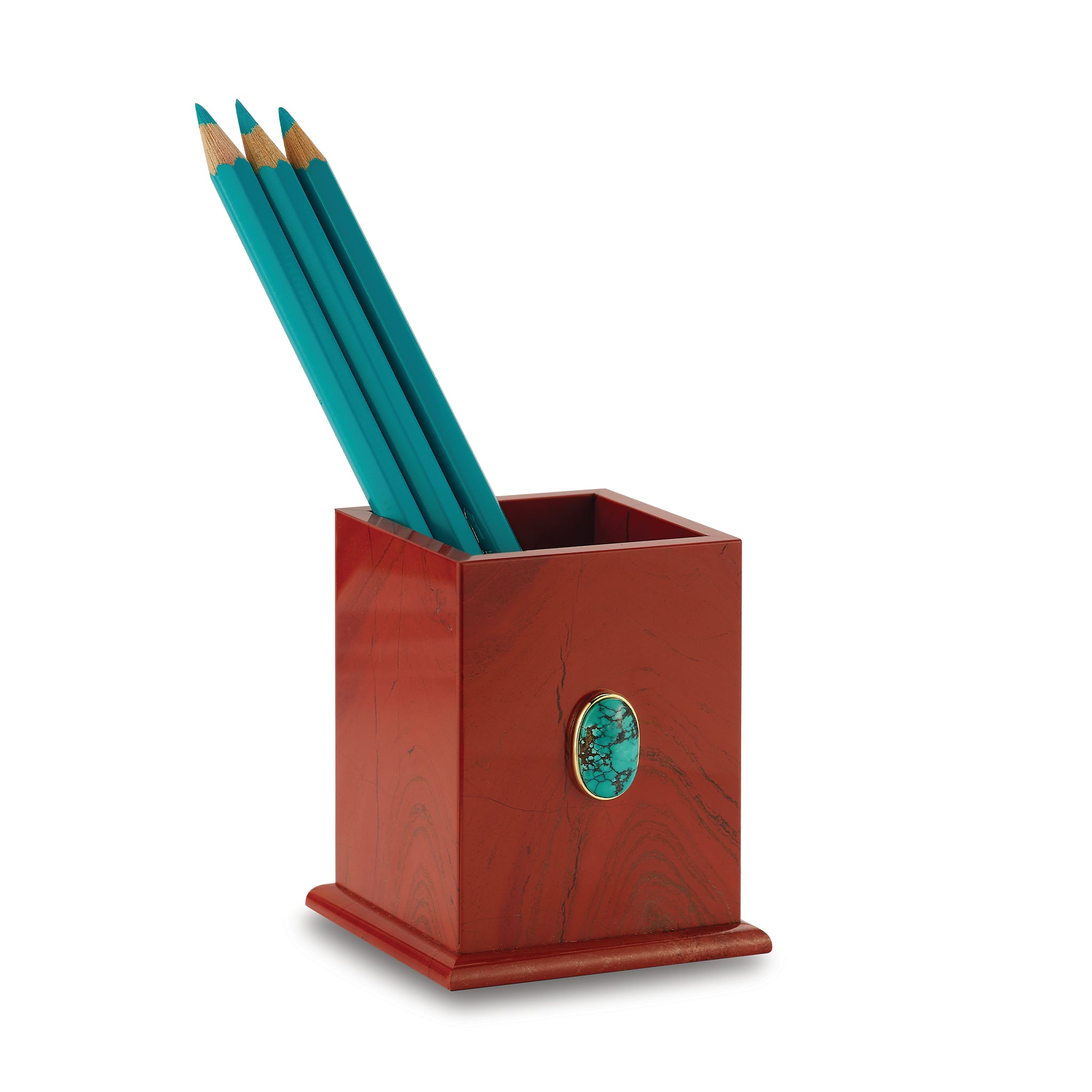 Red Jasper Pen Cup with Turquoise