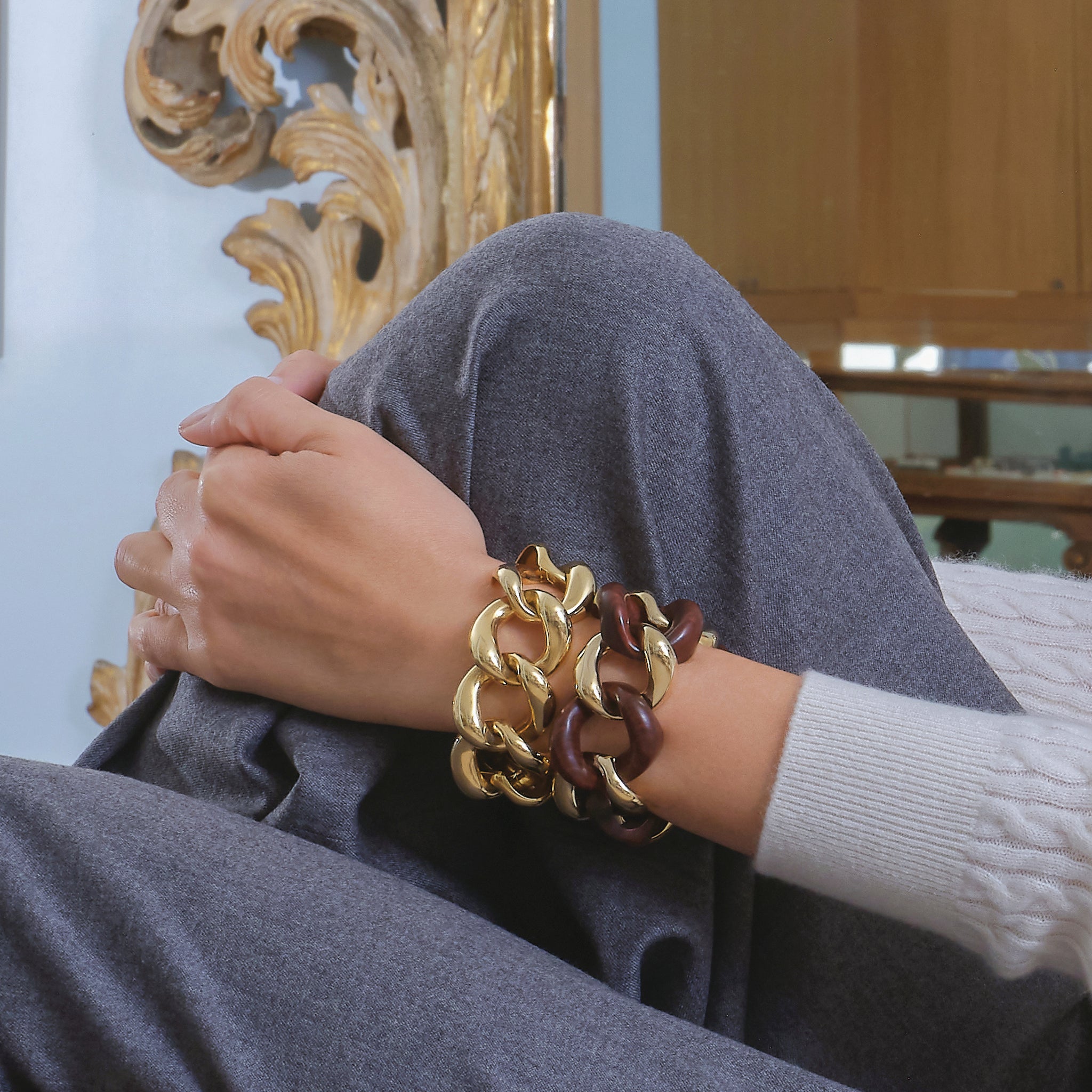 Classic Large Link Bracelet in Wood
