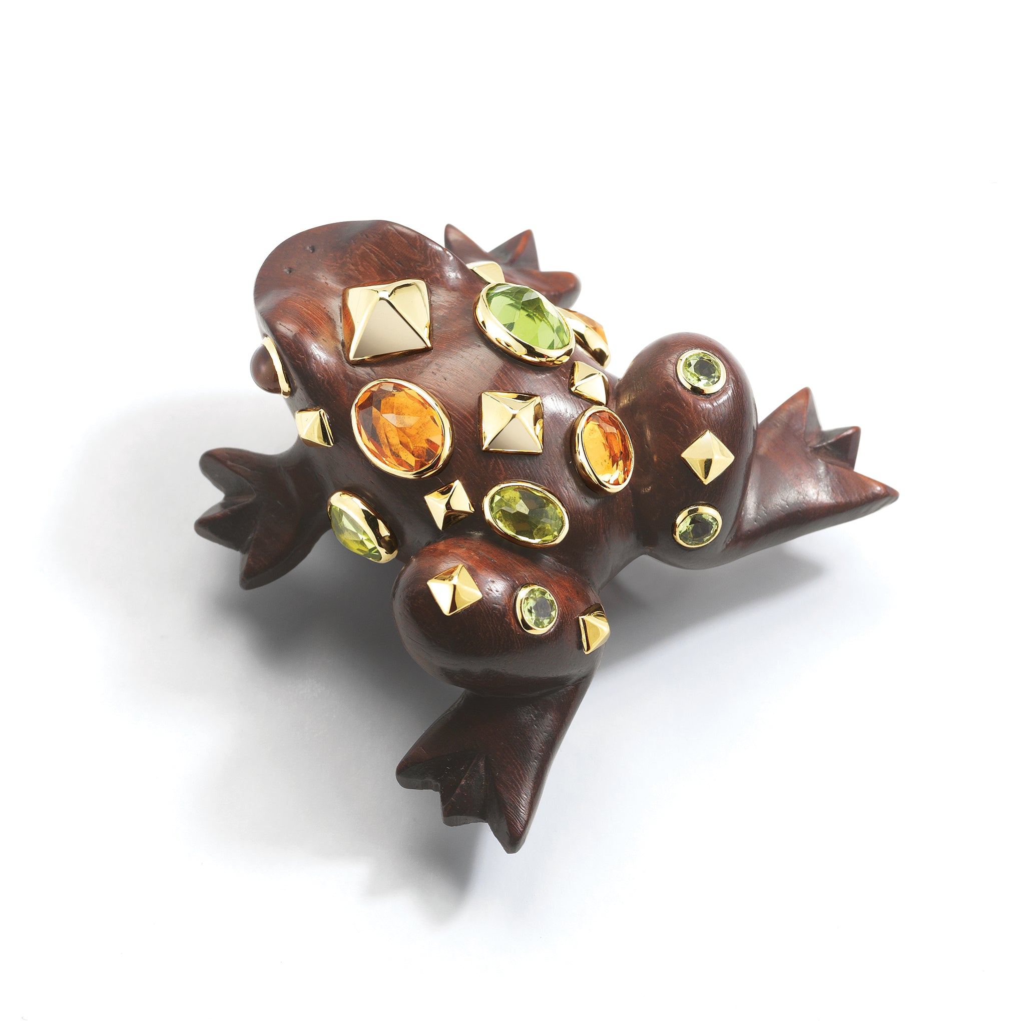 Frog Brooch Rosewood Yellow Gold Citrine Peridot