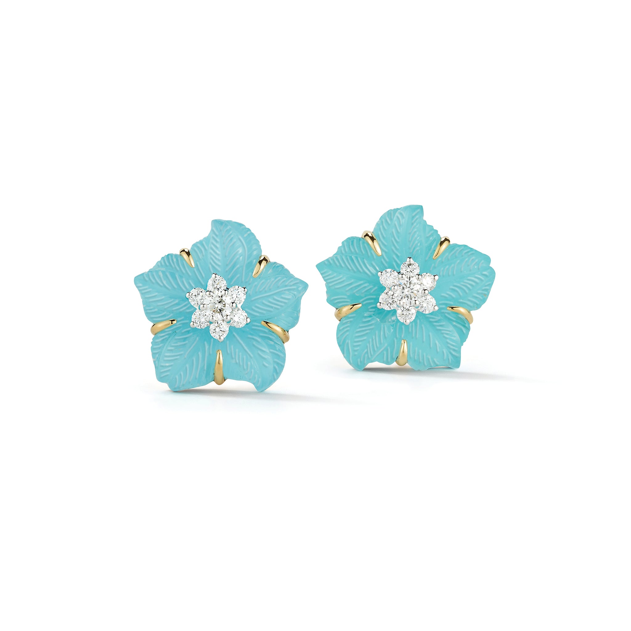 Clematis earrings in turquoise with diamonds in gold