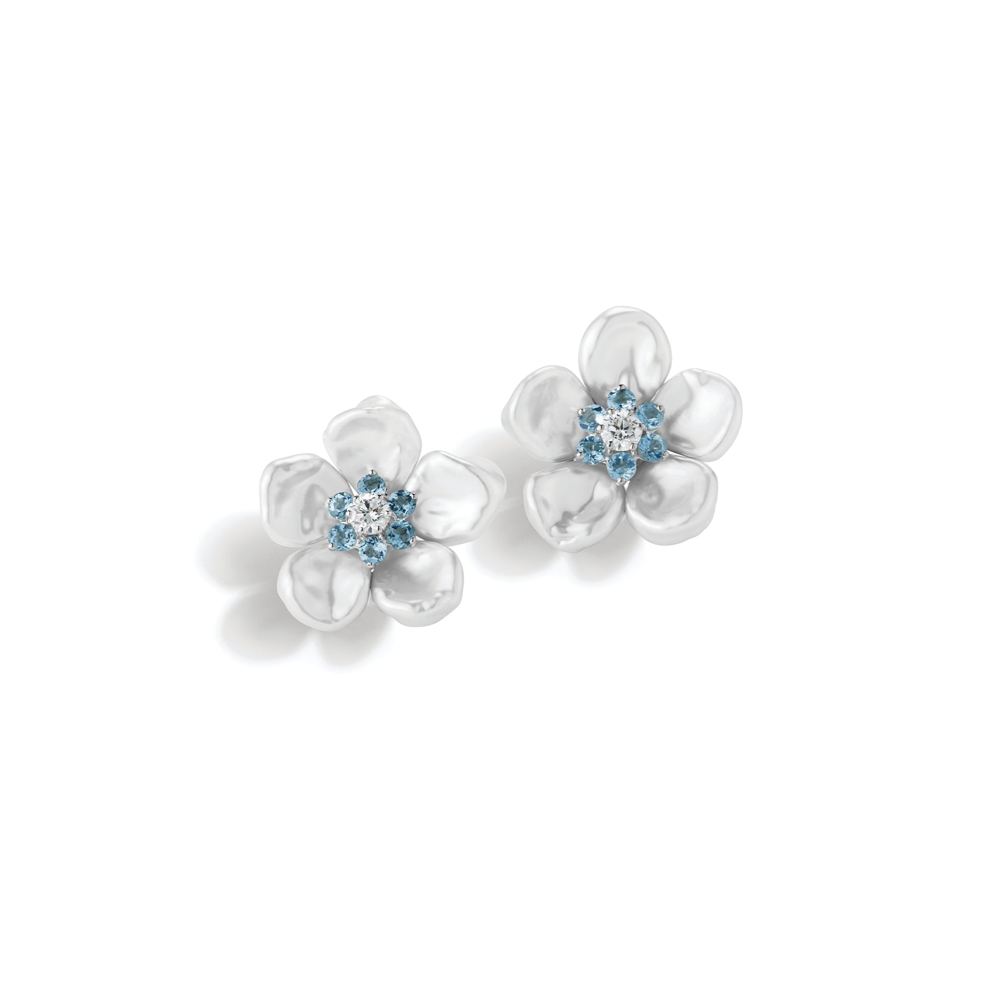 Pearl Petal Earrings with Aquamarine & Diamond