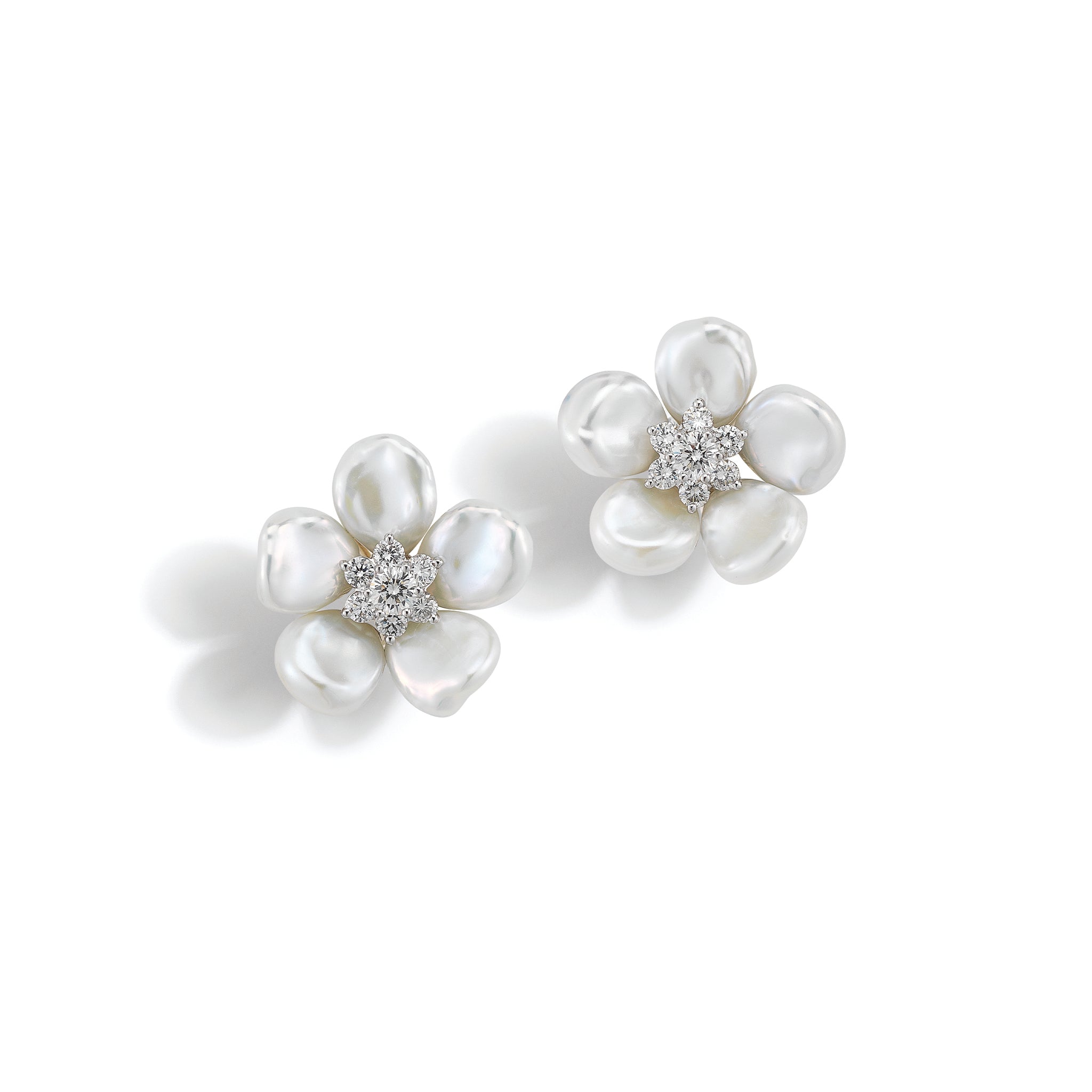 Pearl Petal Earrings in Diamond