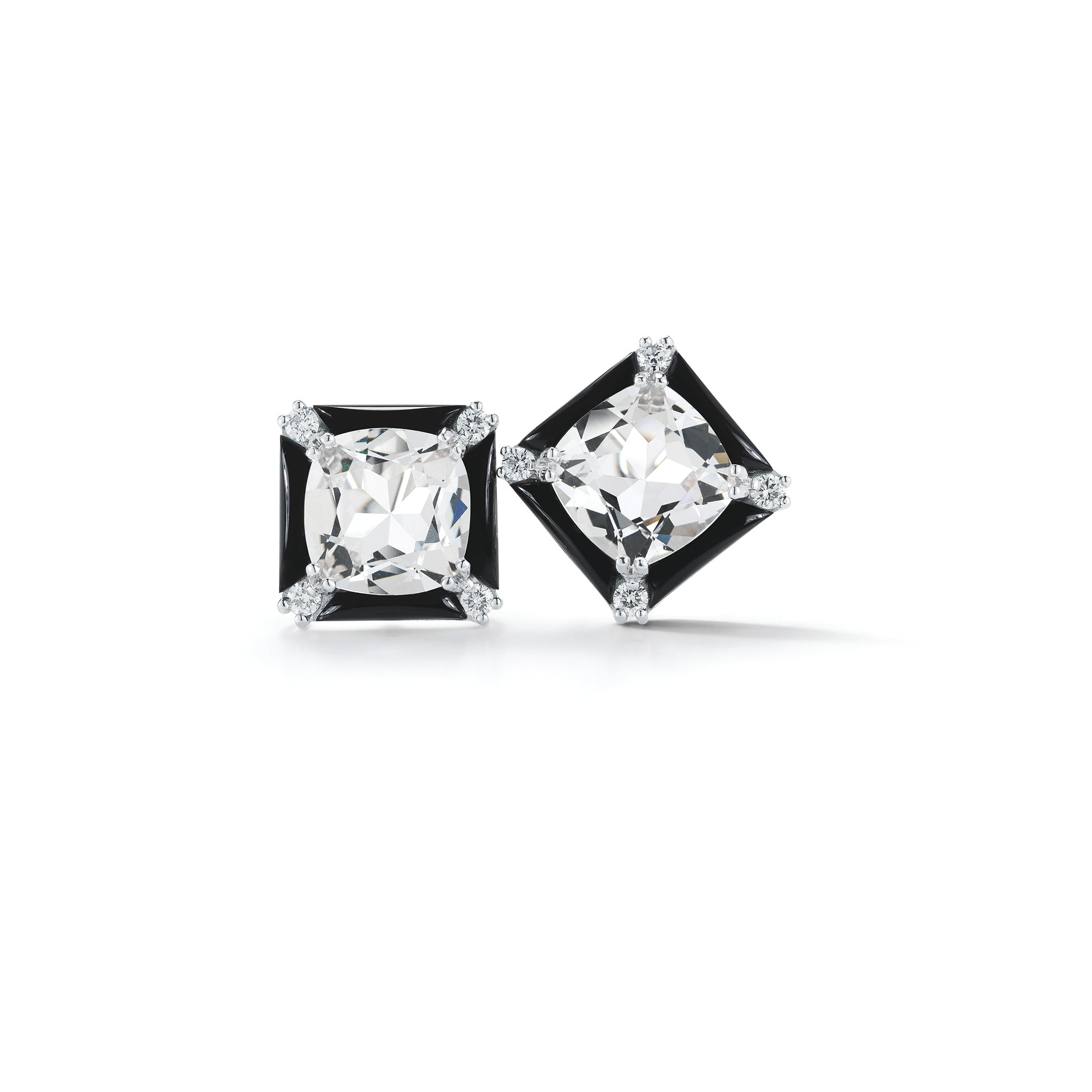 Carre Earrings black onyx crystal and diamond