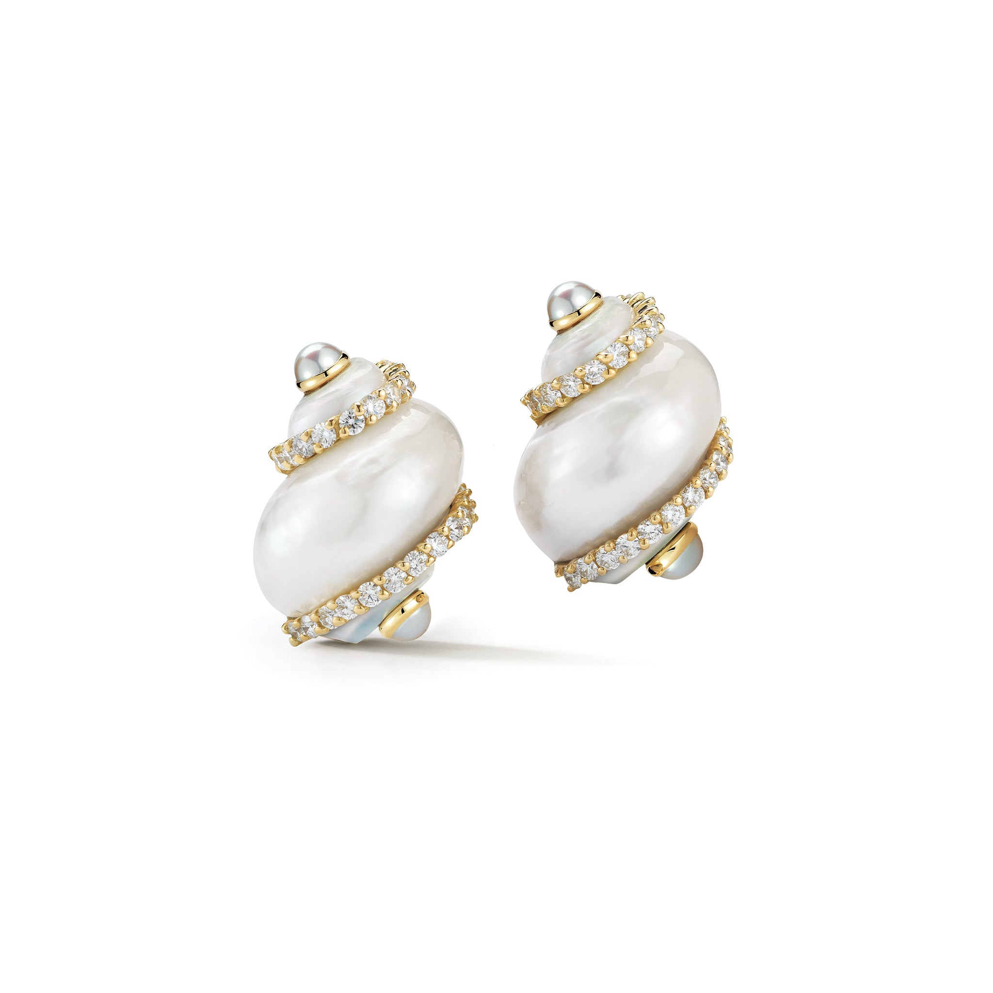 Turbo Shell Earrings in Pearl & Diamond Bands