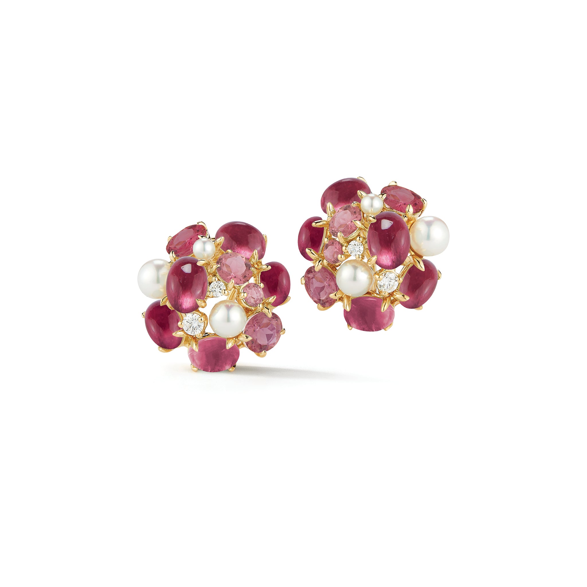 Bubble earrings in Pink Tourmaline pearl and Diamond