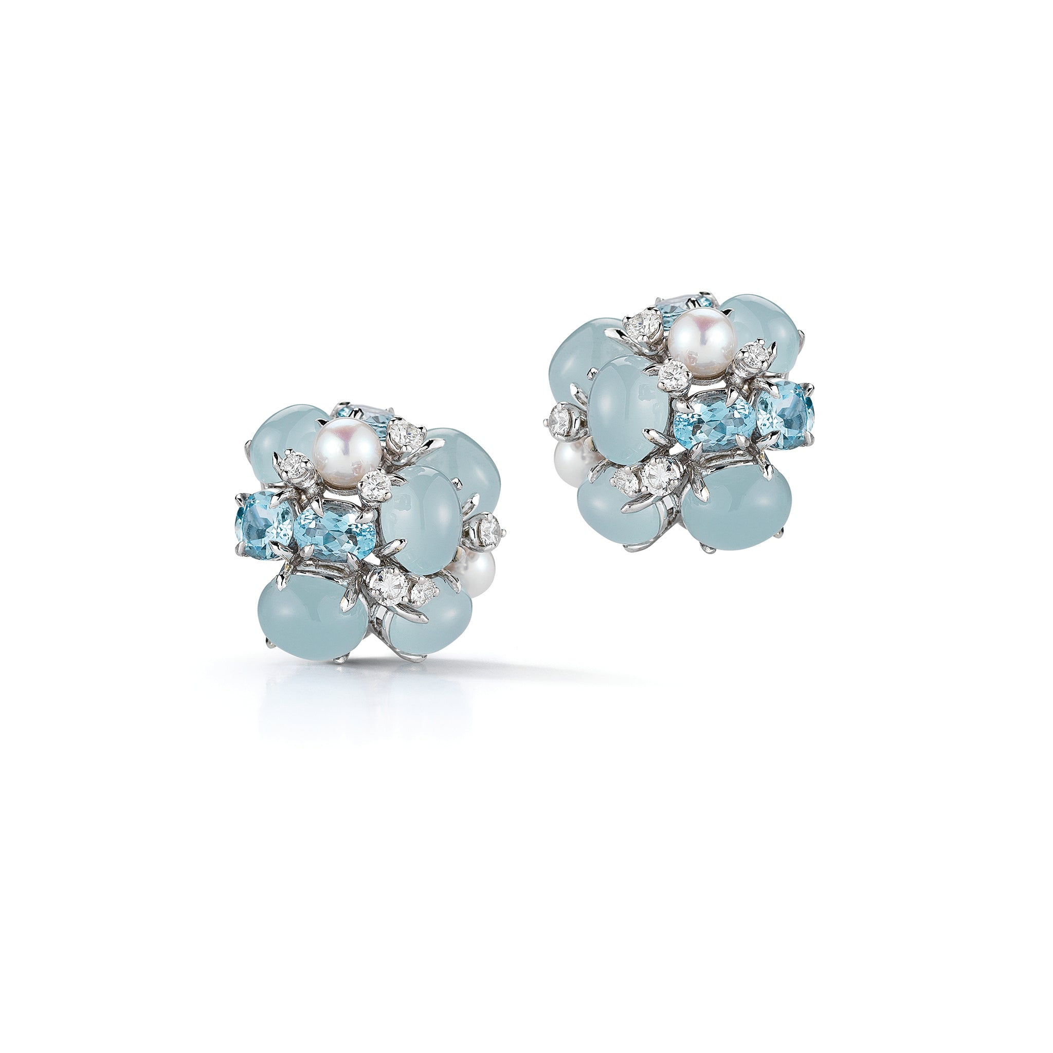 Bubble Earrings in Aquamarine Pearl and Diamond