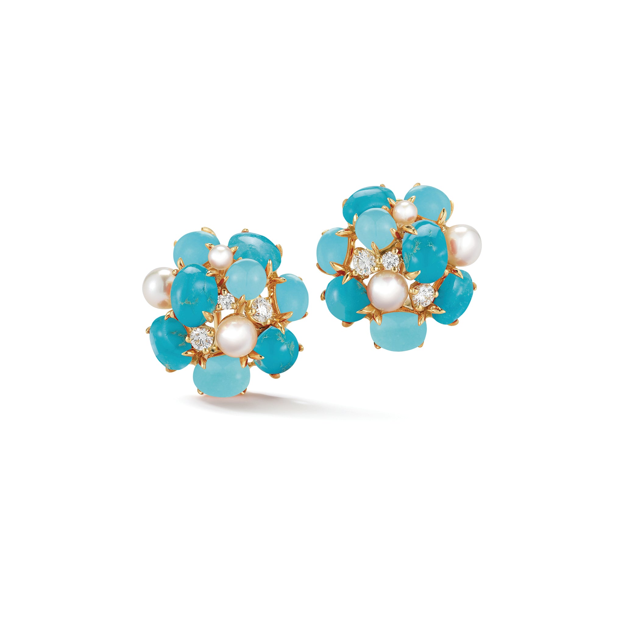 Bubble Earrings in Turquoise Pearl and Diamond
