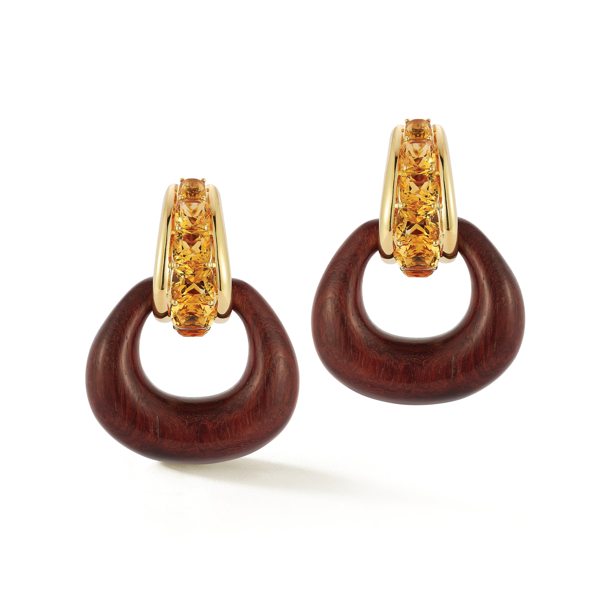 Madison Earrings with Citrine Hoop & Wood Buckle