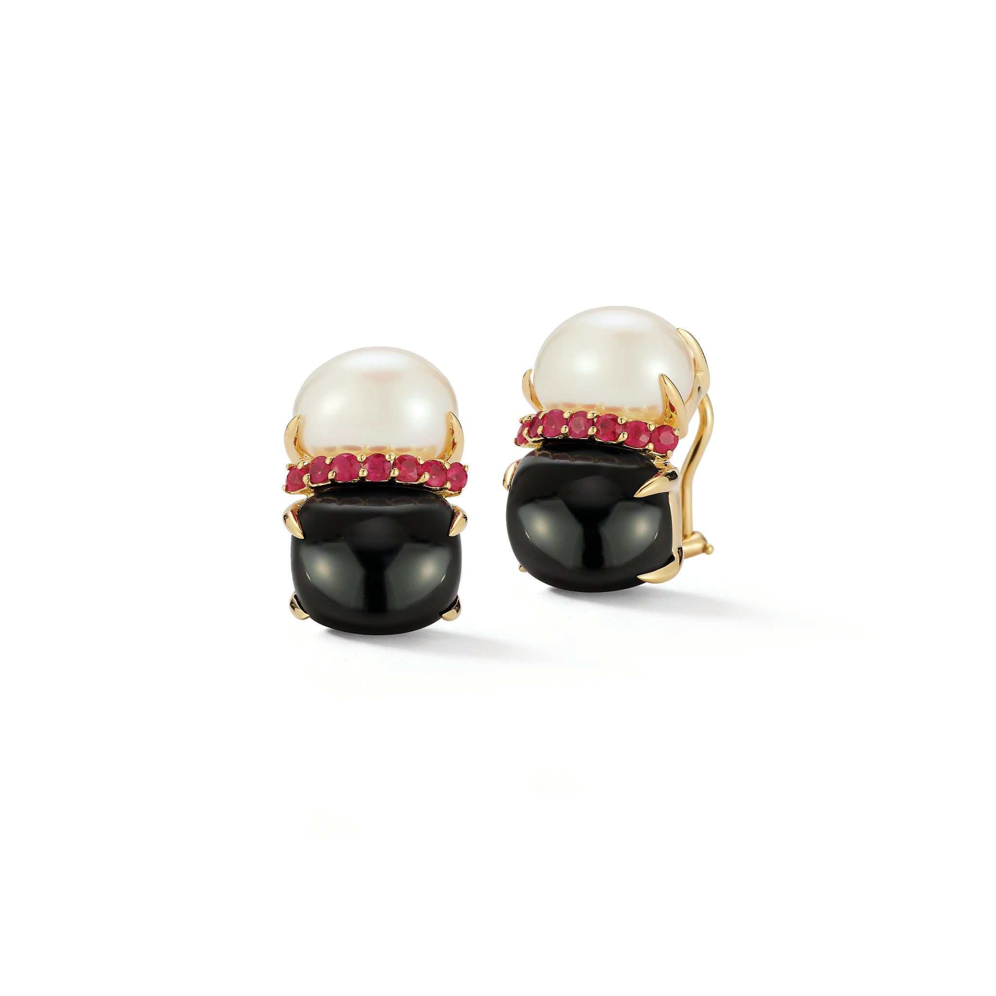 Double Cab Earrings in Pearl & Black Onyx