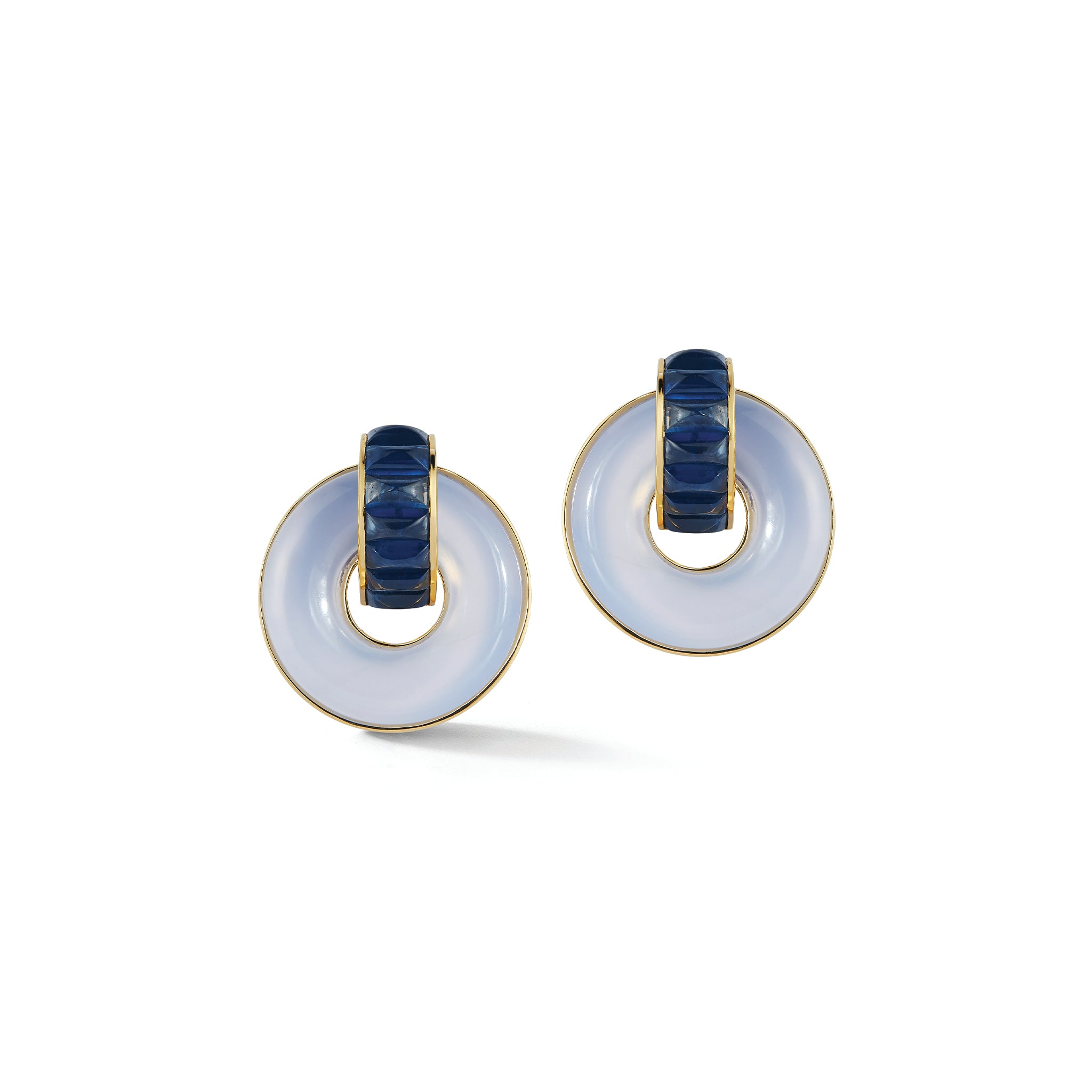 Giro Earrings in Sapphire, Blue Chalcedony