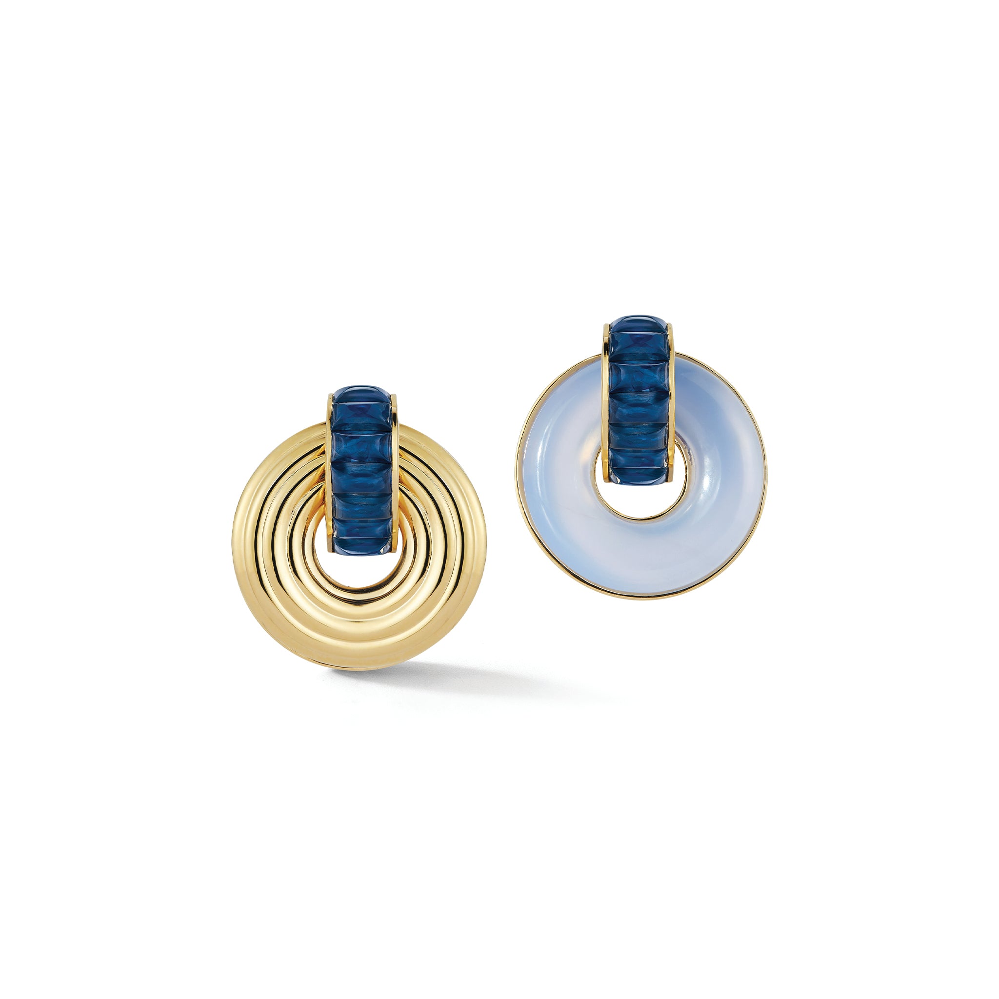 Giro Earrings in Sapphire, Blue Chalcedony