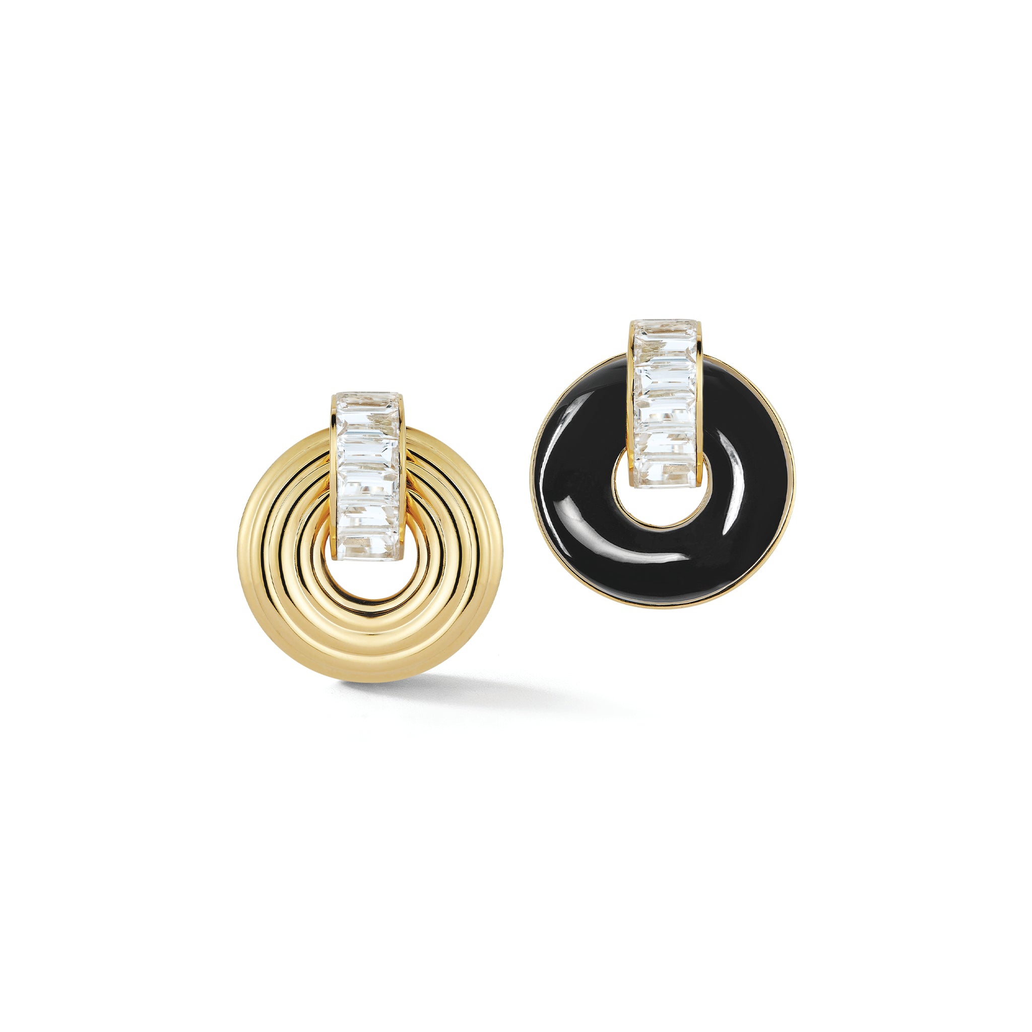 Giro Earrings in White Topaz, Black Onyx