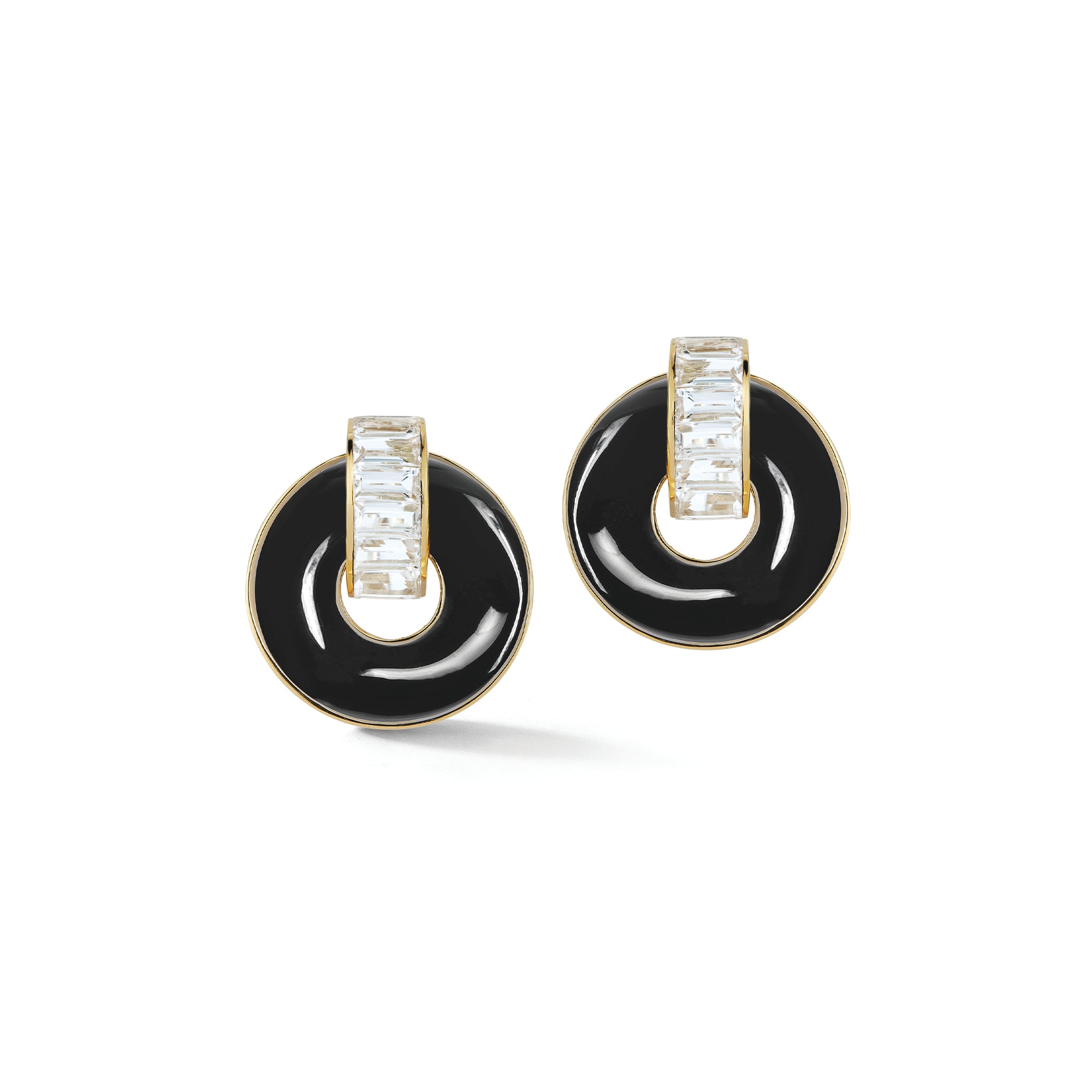 Giro Earrings in White Topaz, Black Onyx