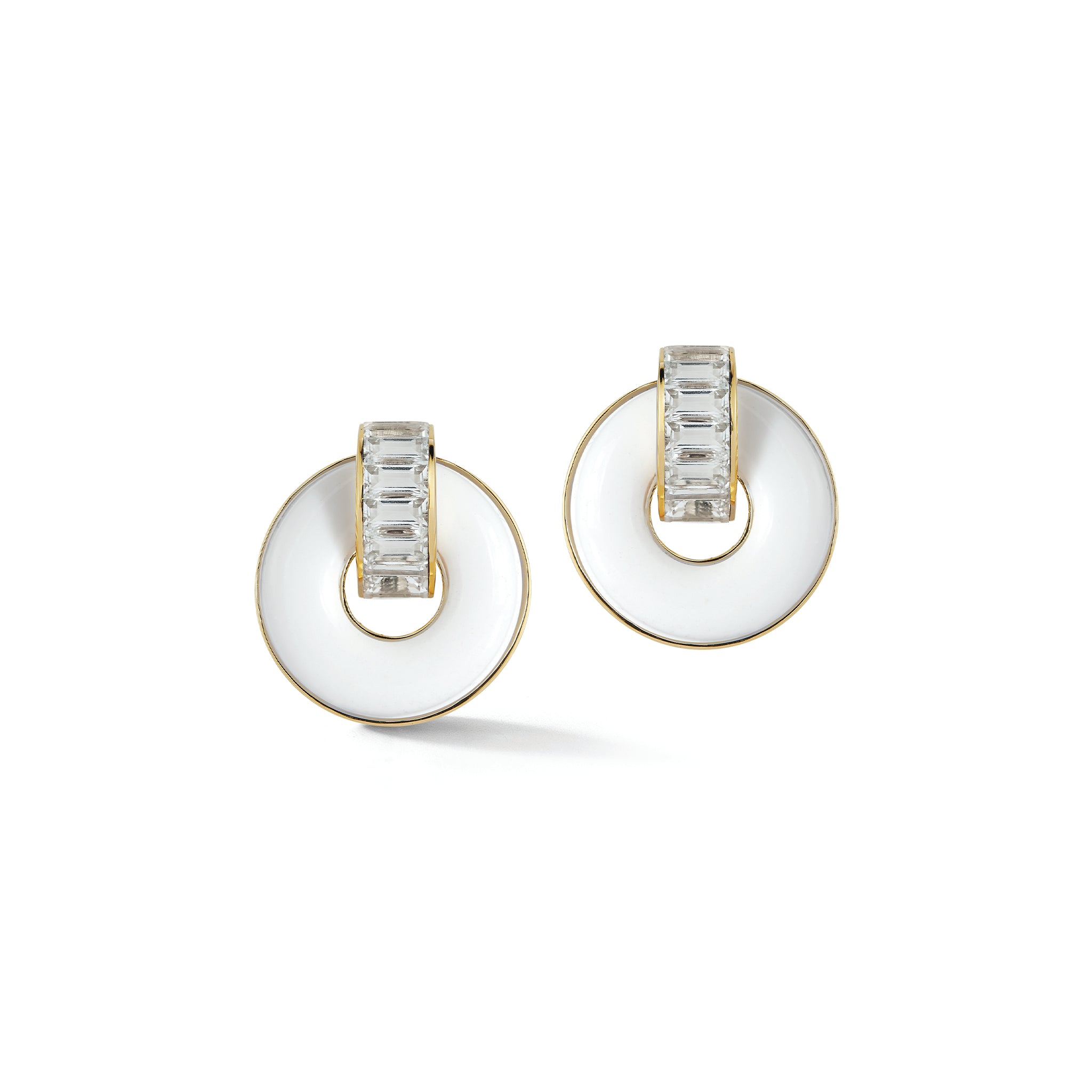Giro Earrings in White Topaz, White Ceramic