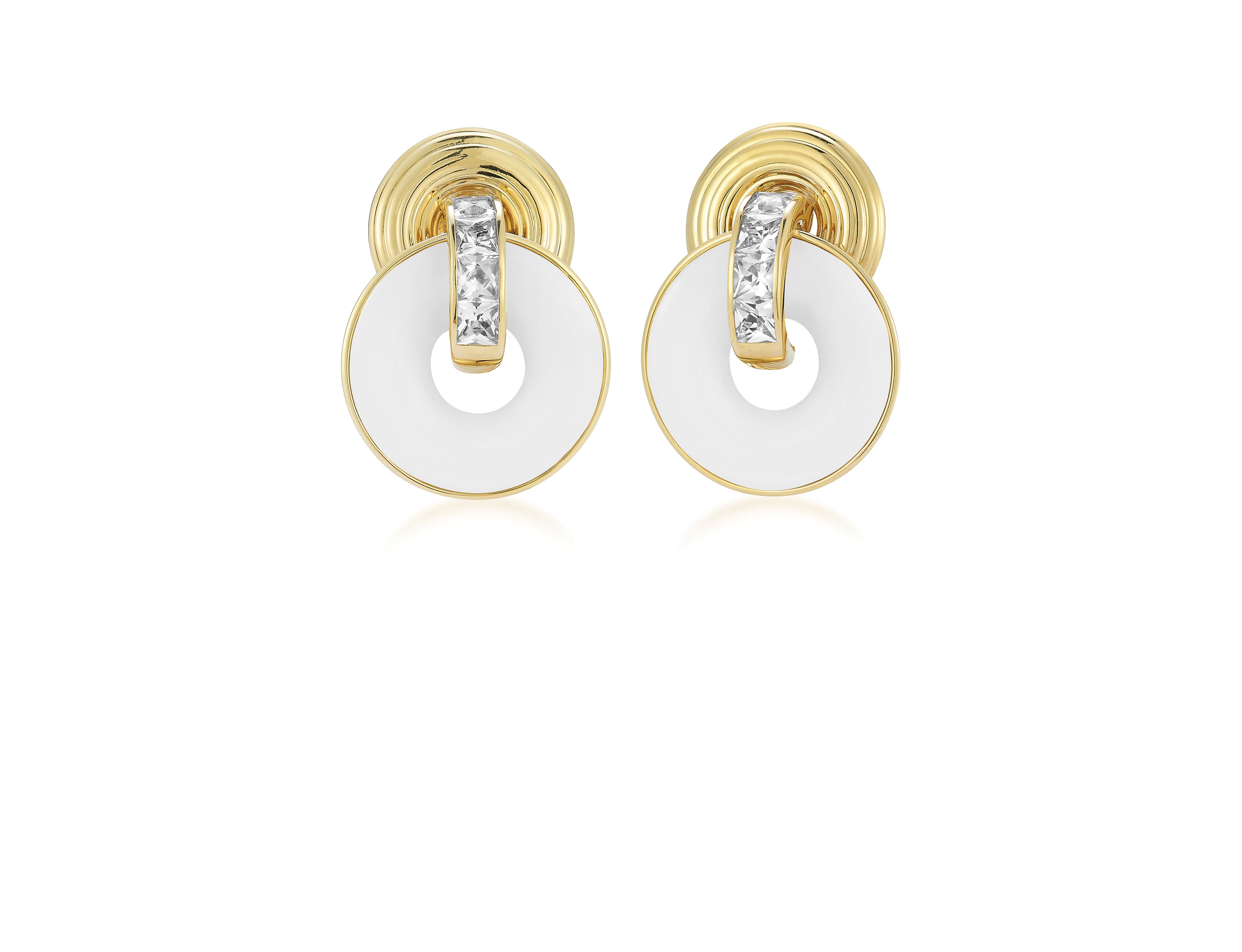 Double Giro Earrings in White Topaz, White Ceramic