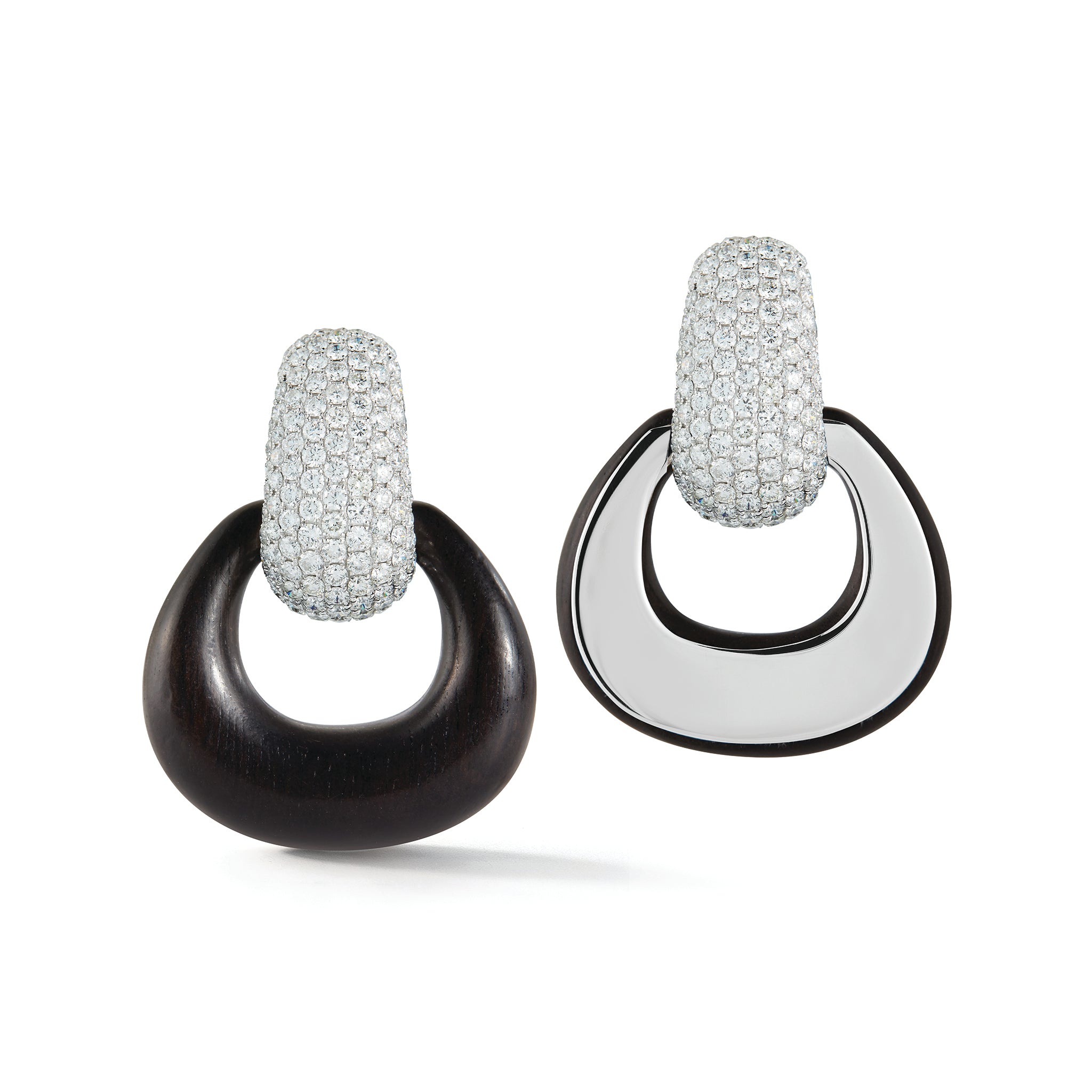 Madison Earrings with Pave Diamond Hoop & Wood Buckle
