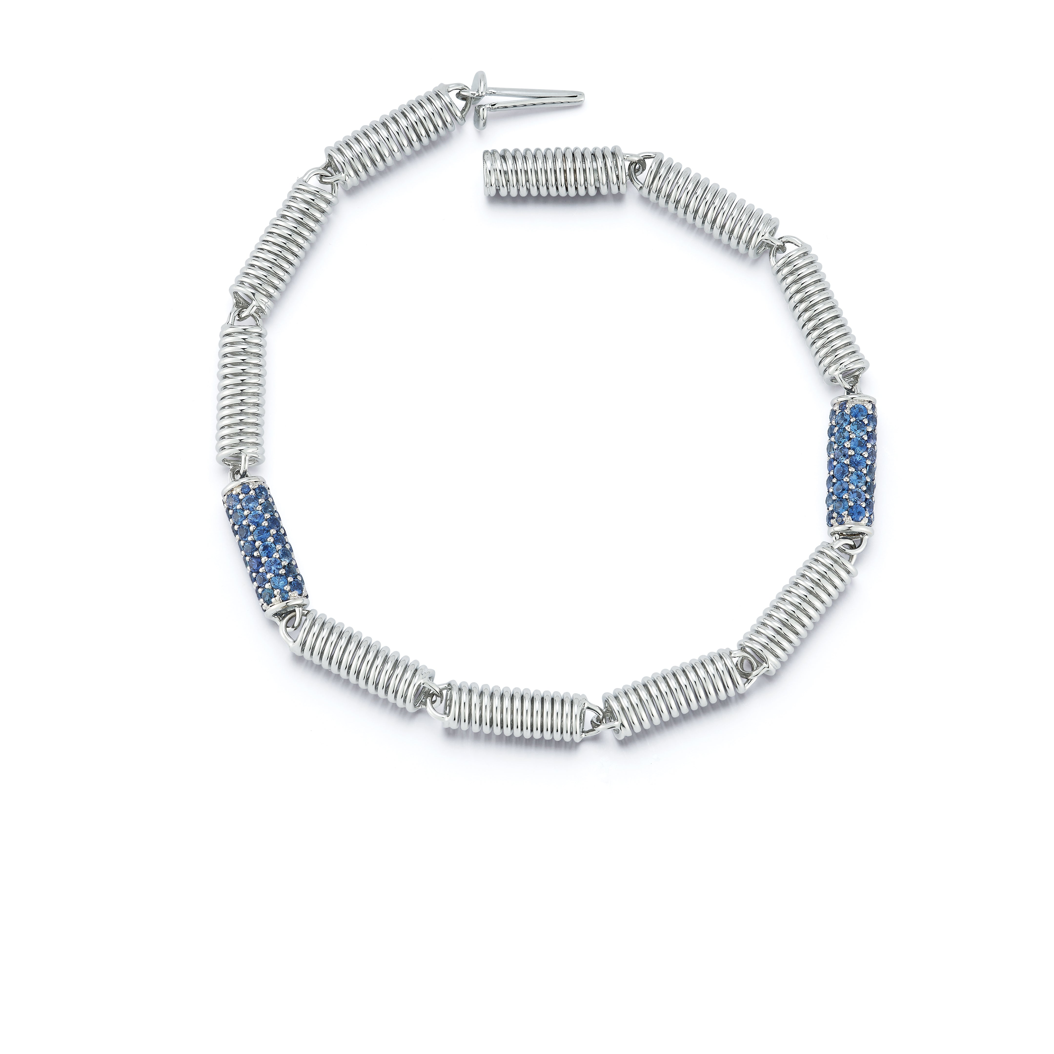 Pave Sapphire Verona Bar Bracelet in White Gold Open