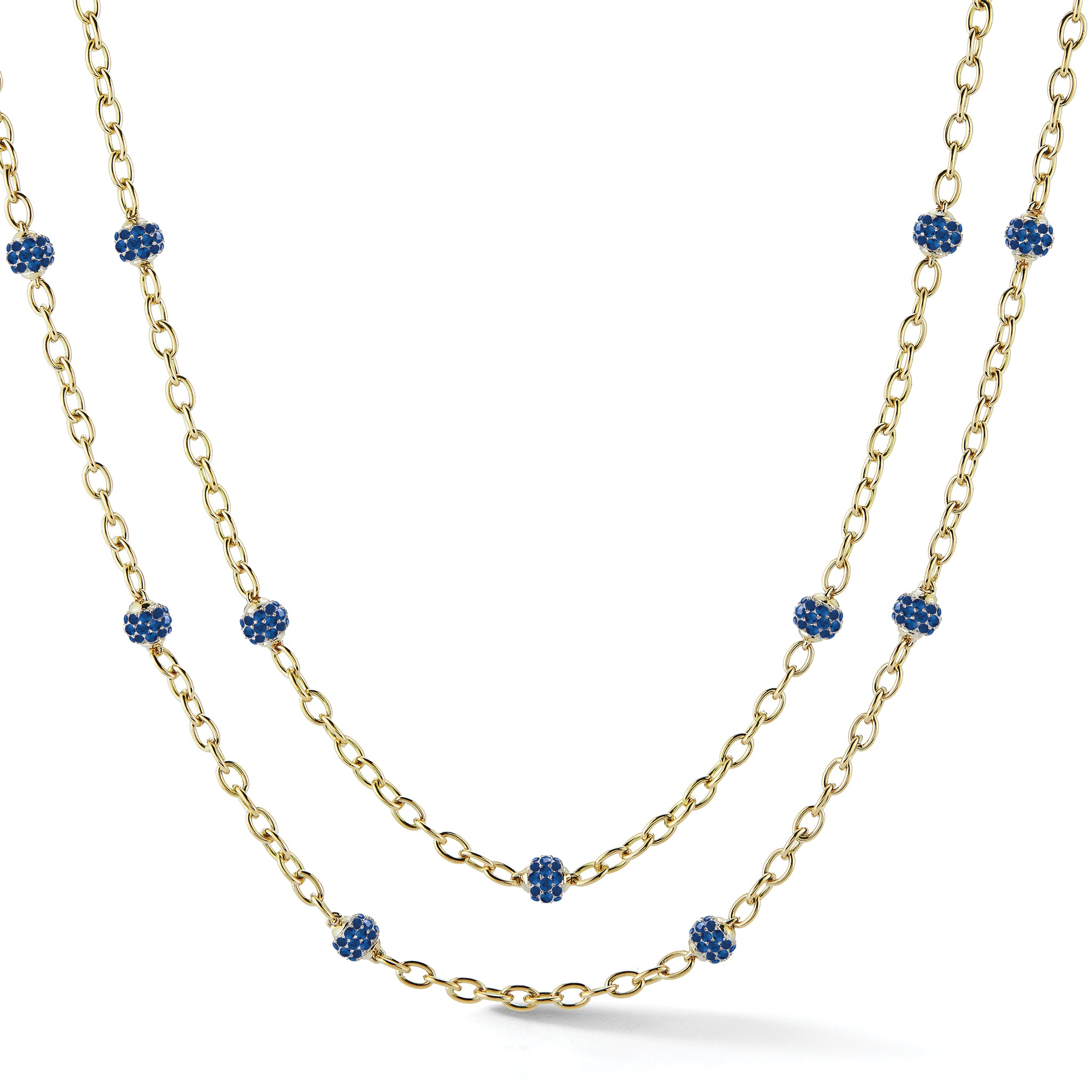 Medium Astro Necklaces Pave Sapphire Lentils Yellow Gold
