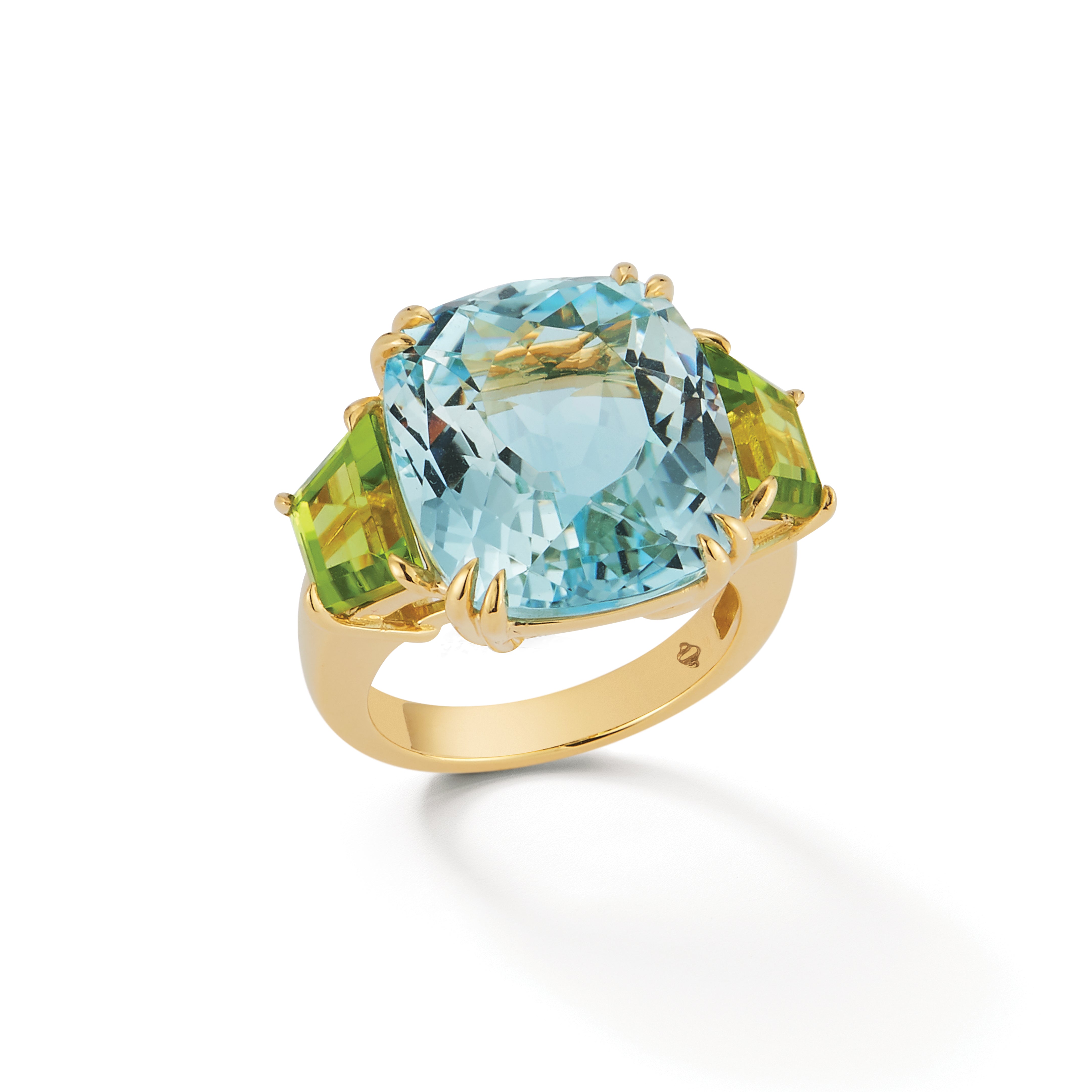 Three Stone Ring in Blue Topaz & Peridot