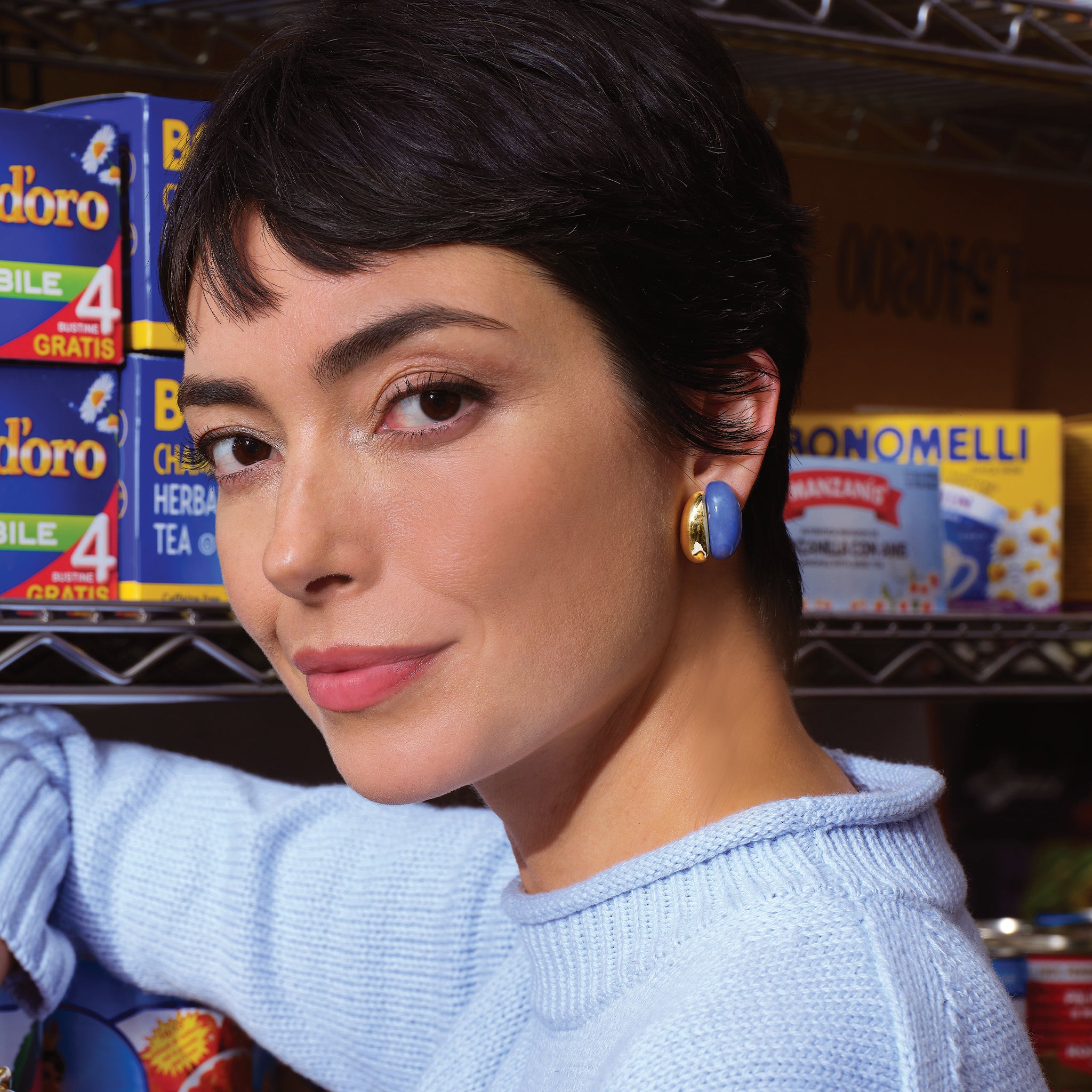 Silhouette Earrings in Blue Aventurine