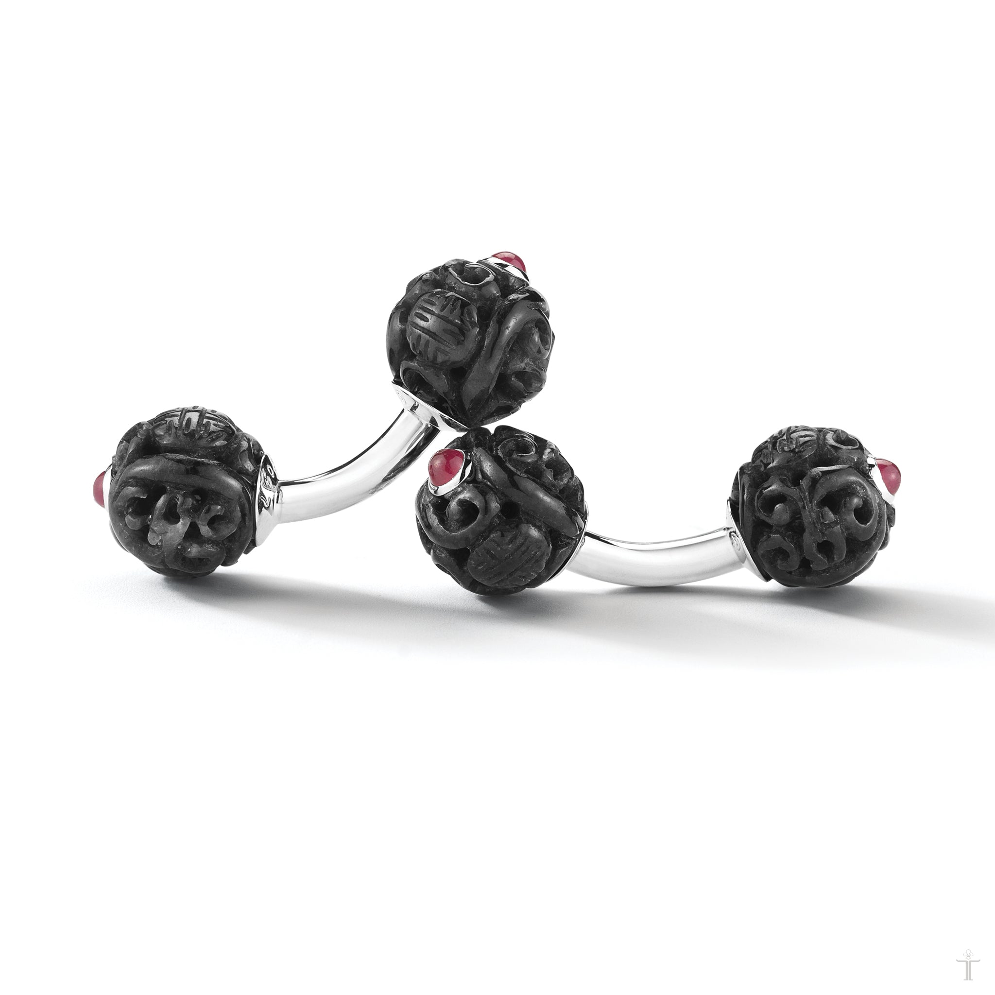 Canton Cufflinks in Black Jade & Ruby