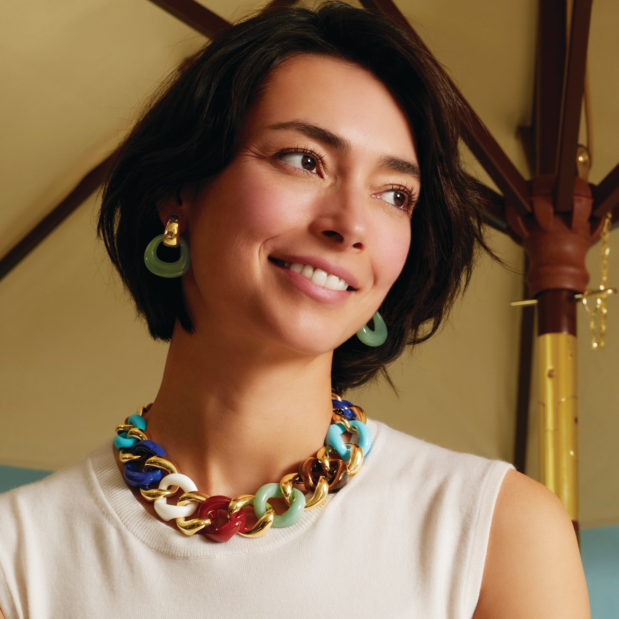 Madison Earrings with Yellow Gold Hoop & Green Aventurine Buckle
