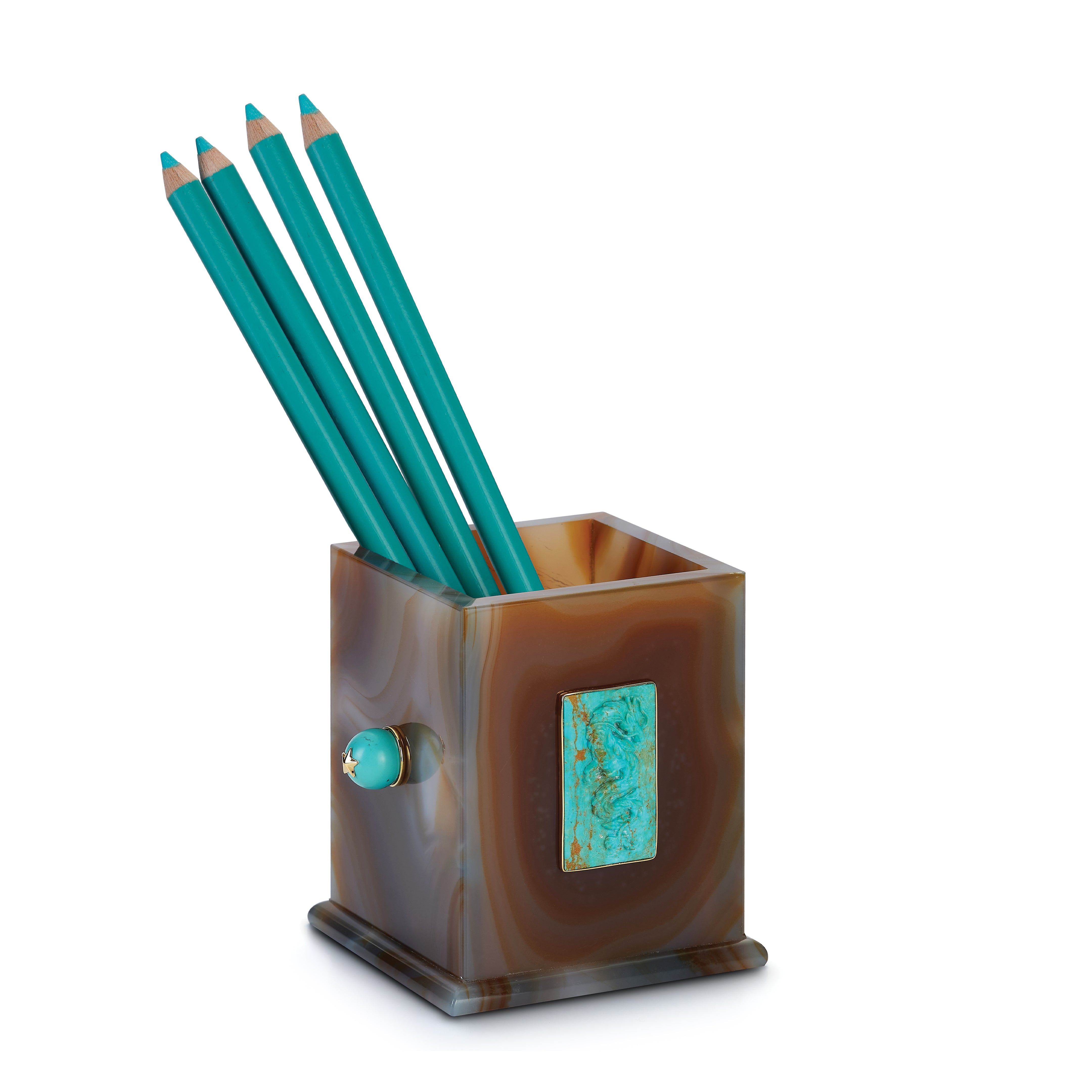 Agate Pen Cup with Turquoise