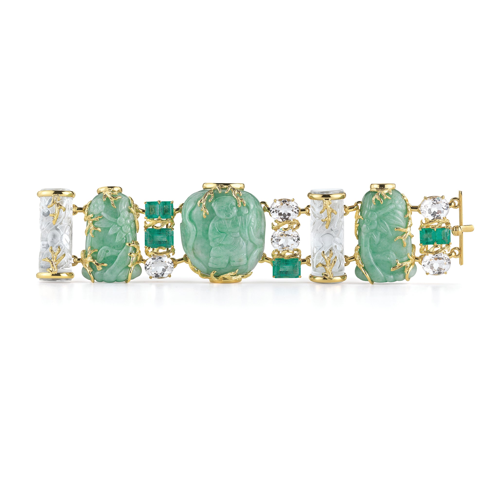 Snuff Bottle Bracelet in Jade Emerald and Crystal