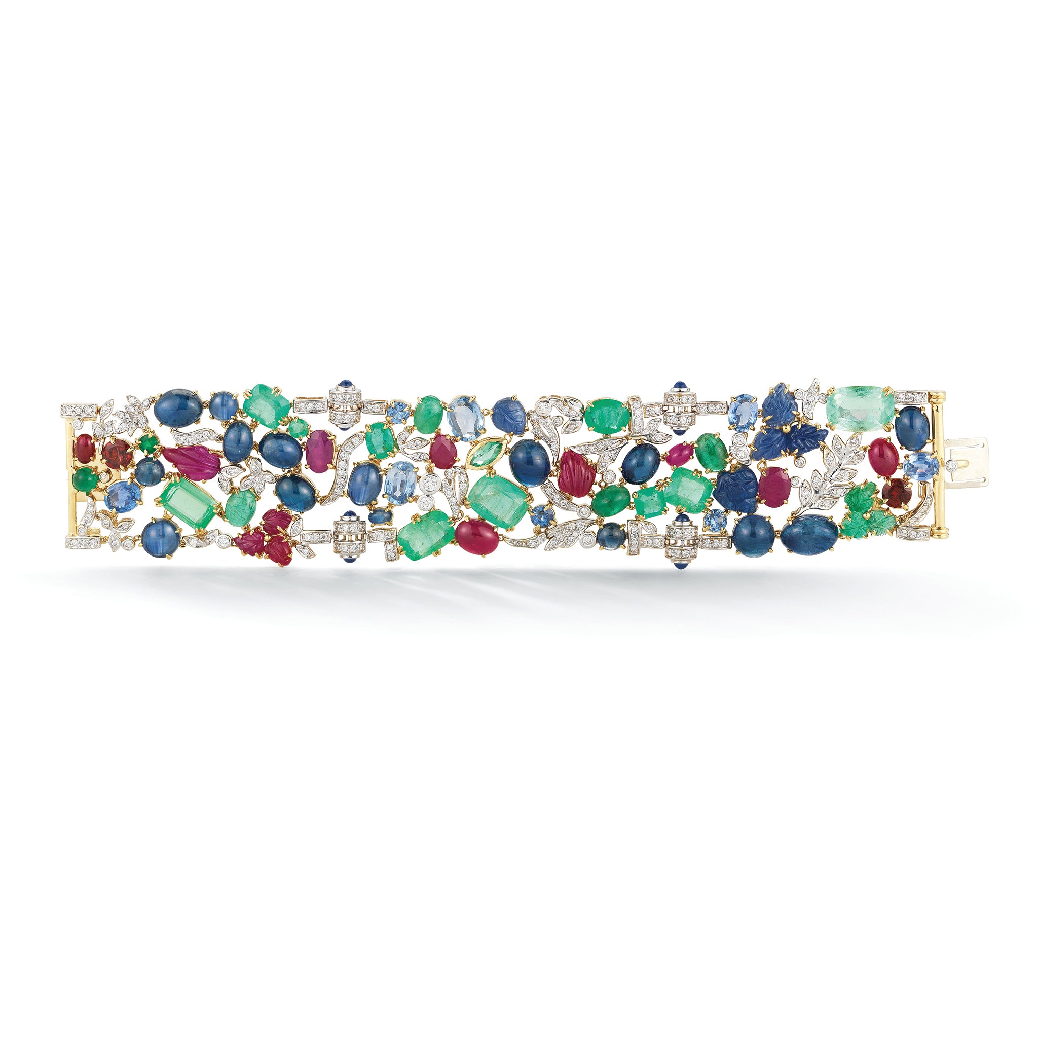 Garden Bracelet in Ruby Emerald and Sapphire with Diamonds