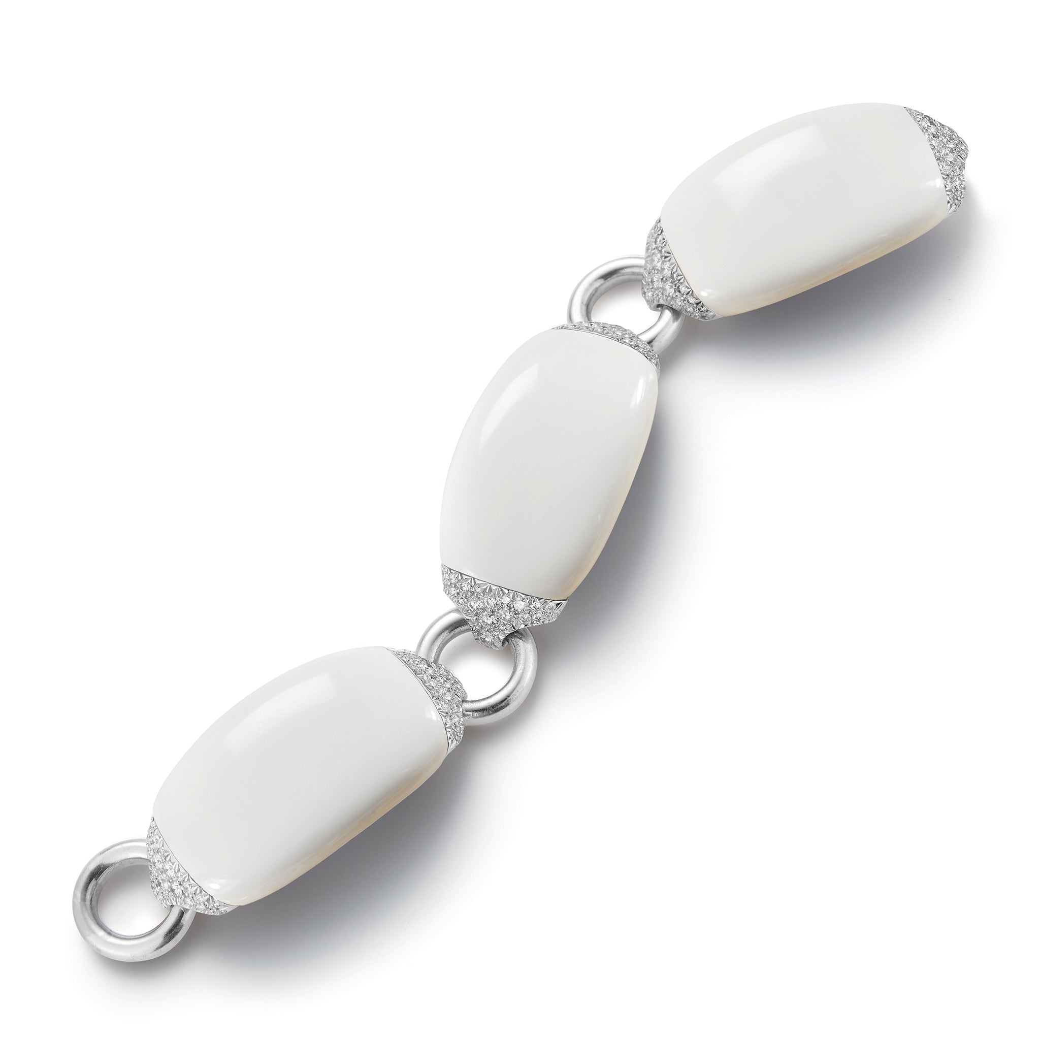 white ceramic and diamond boat link bracelet