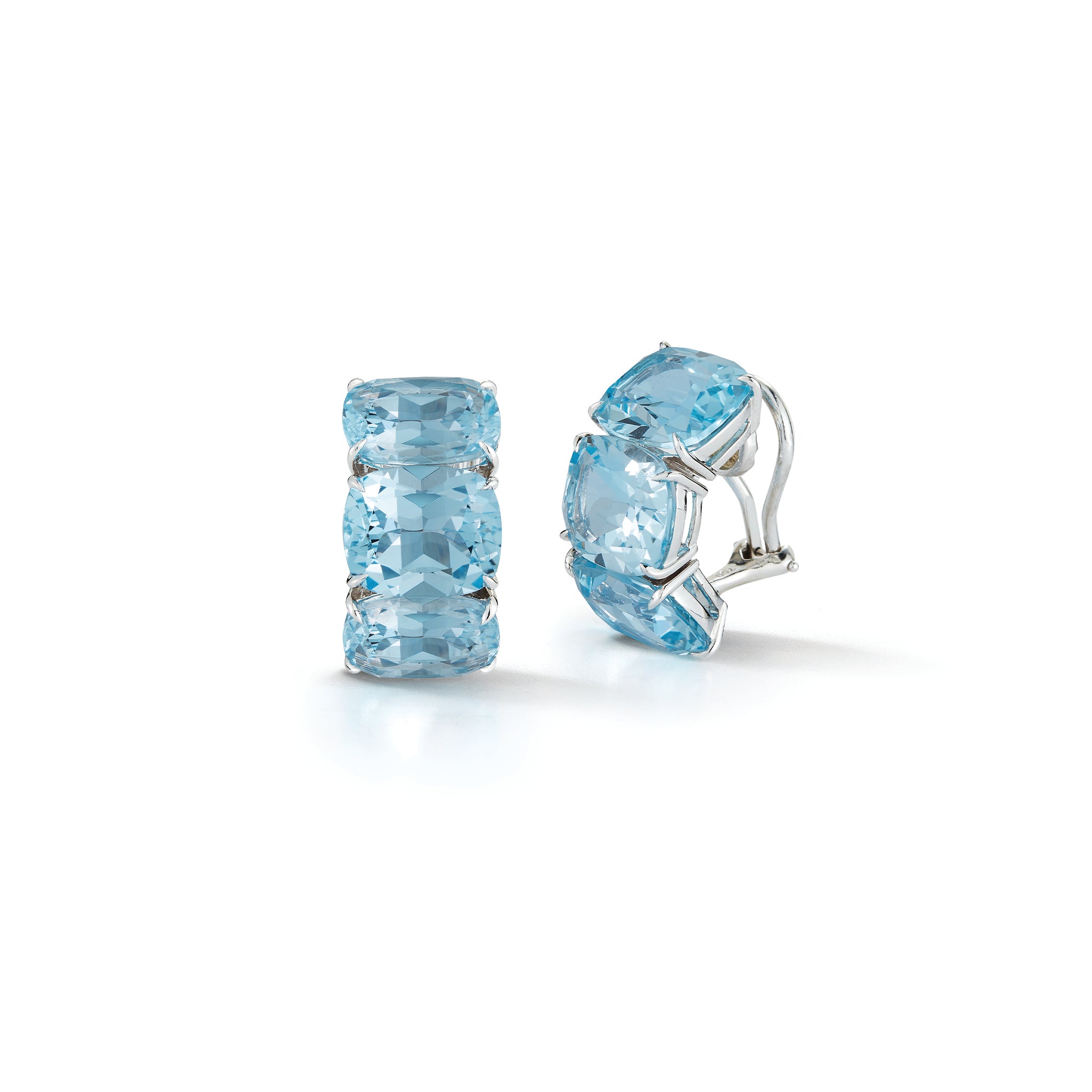 Three Stone Hoop Earrings in Blue Topaz