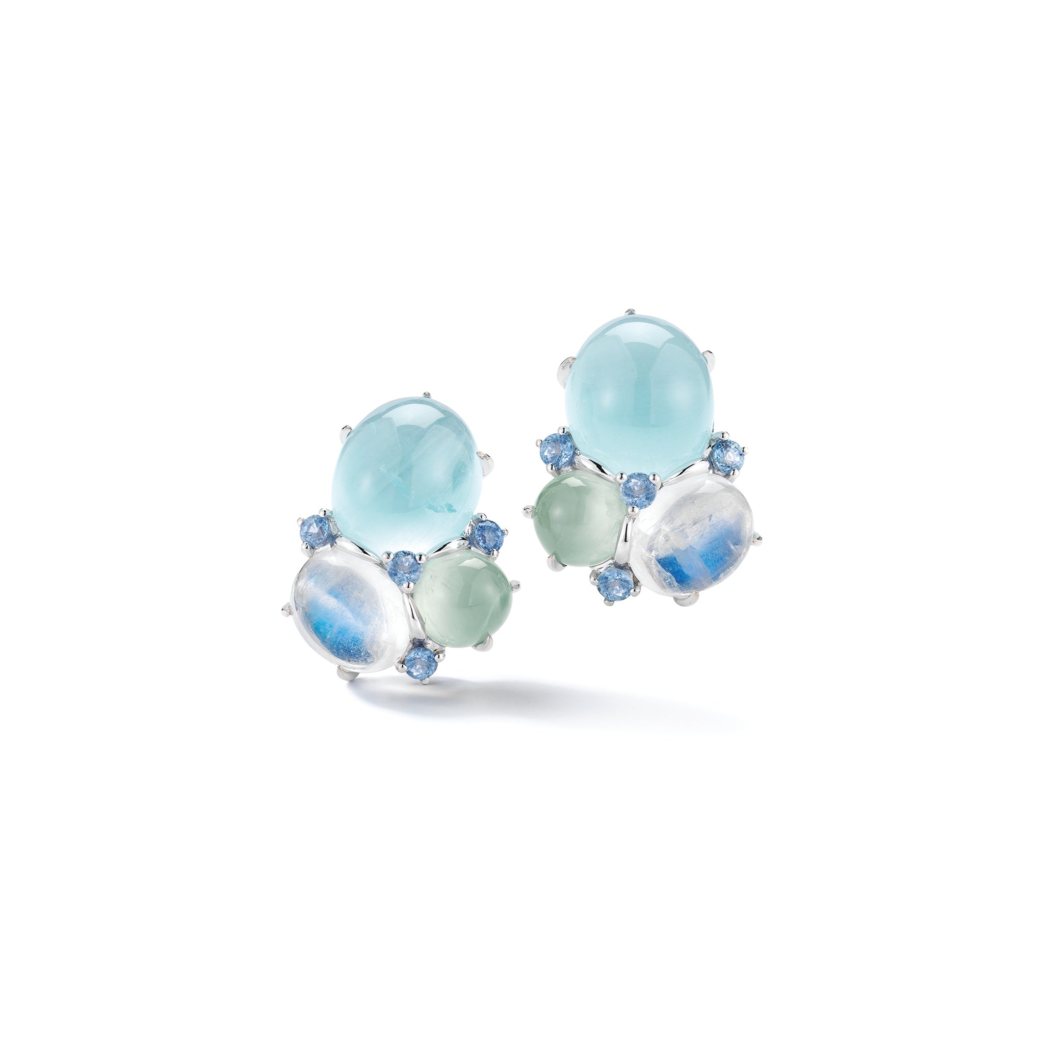 Three Cab Earrings in Blues & White Gold