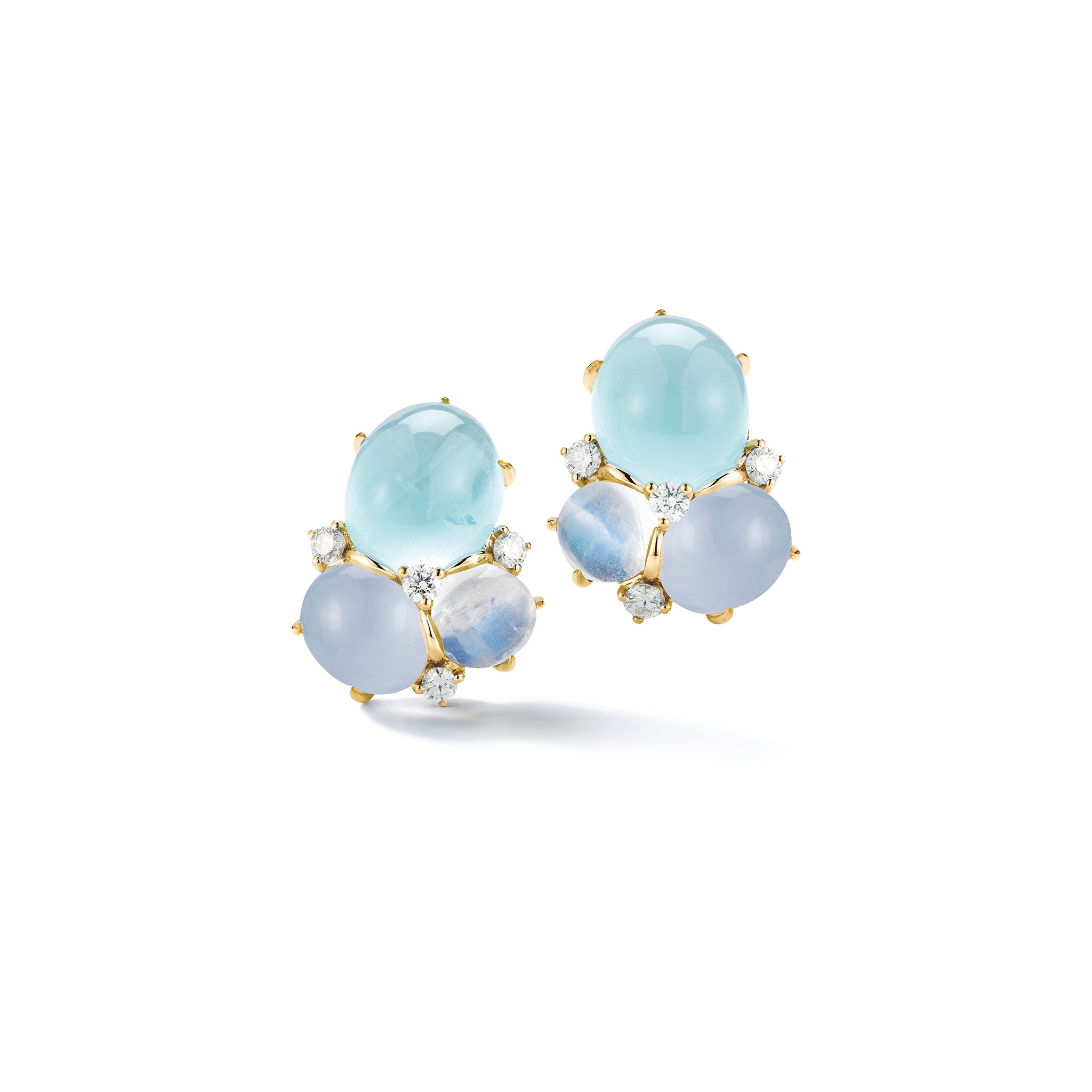 Three Cab Earrings in Blues & Yellow Gold