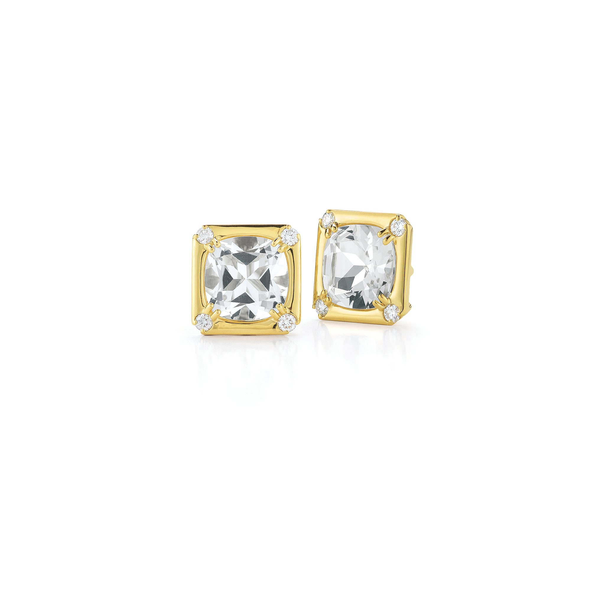 Carre Earrings in crystal and diamond in yellow gold