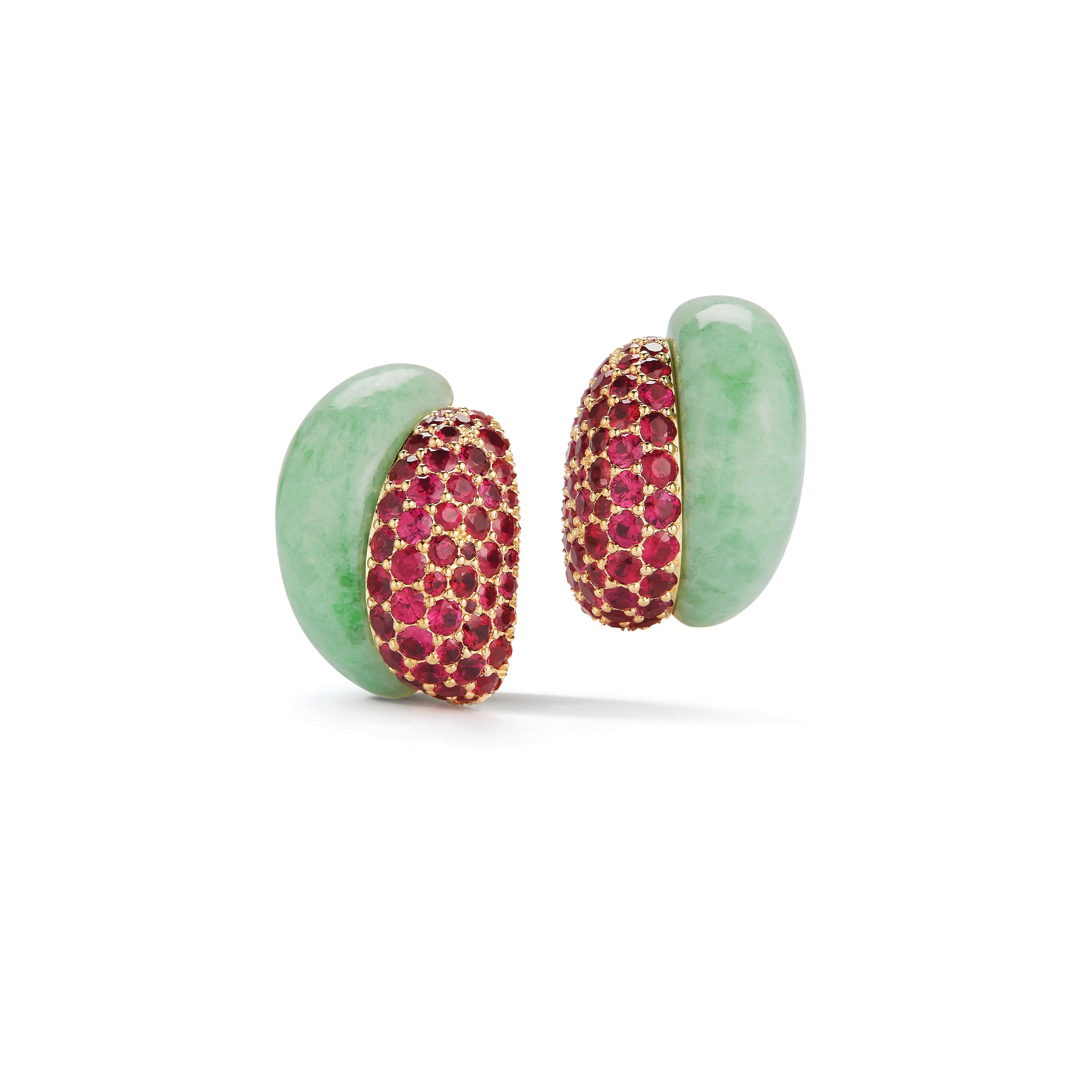 Silhouette Earrings in Green Jade & Ruby