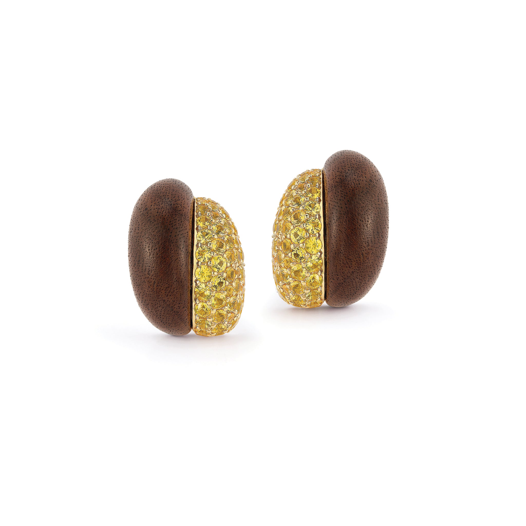 Silhouette Earrings in Wood & Yellow Sapphire