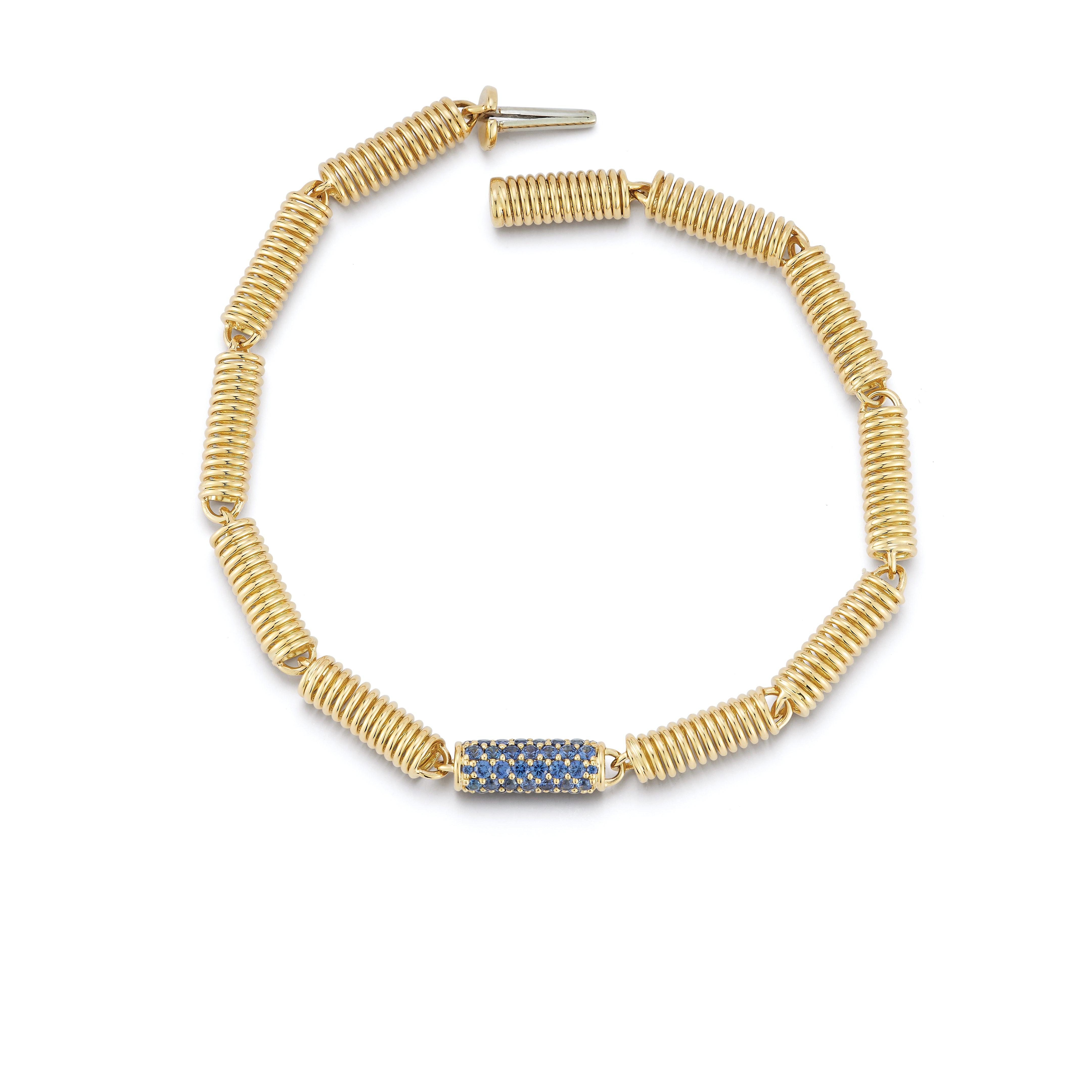 Pave Sapphire Verona Bar Bracelet in Yellow Gold Open