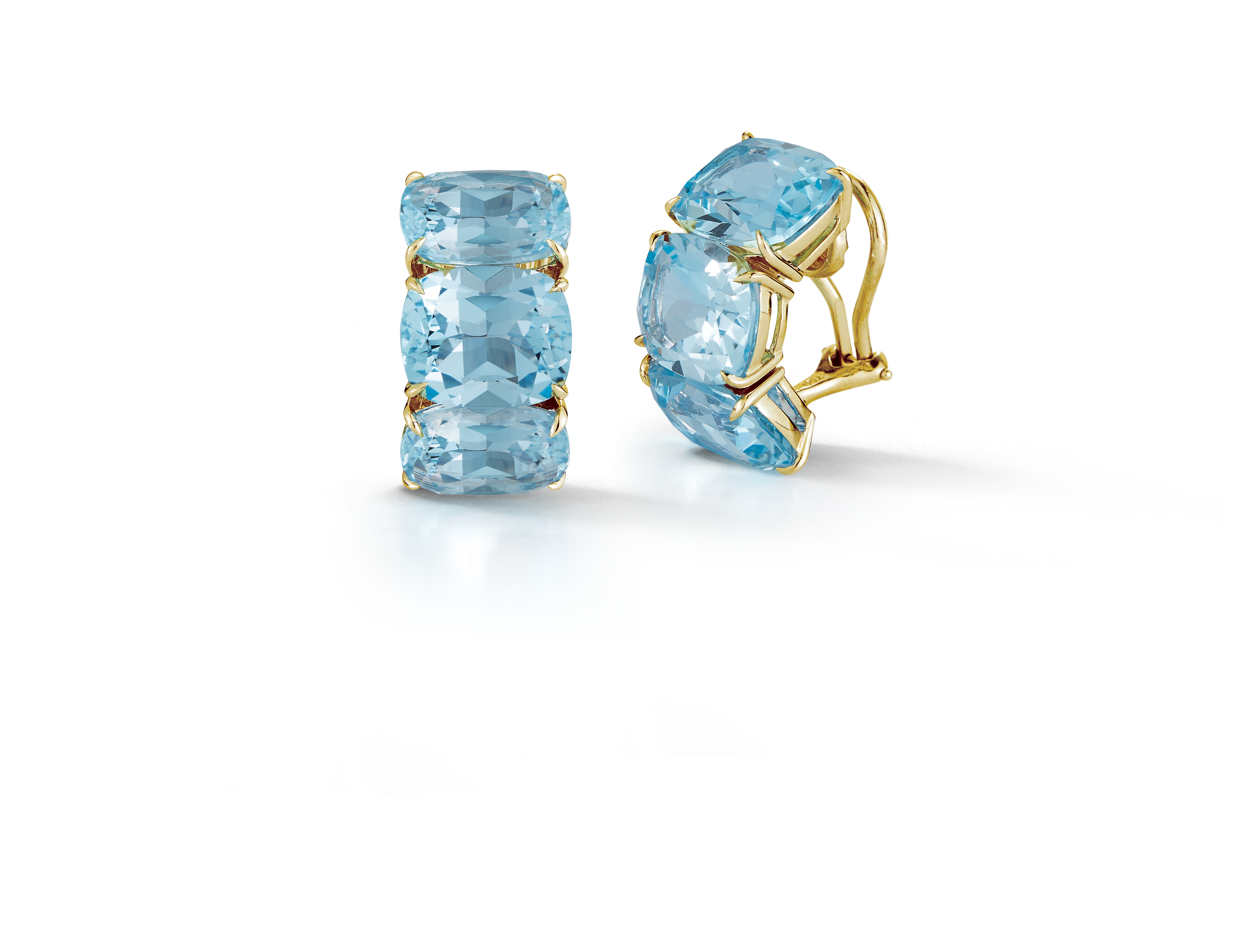 Three Stone Hoop Earrings in Blue Topaz
