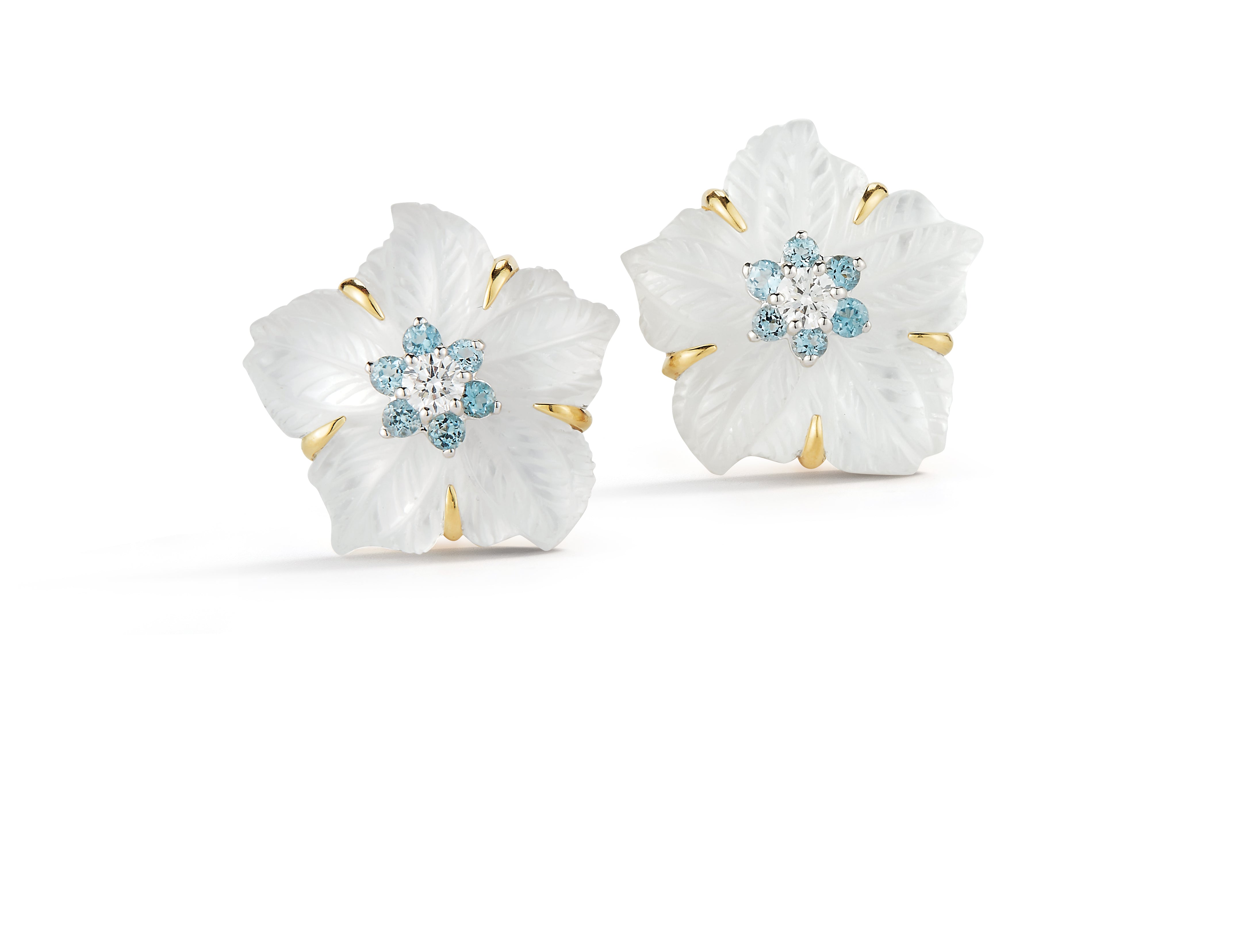 Clematis Earrings in Aquamarine & Diamond