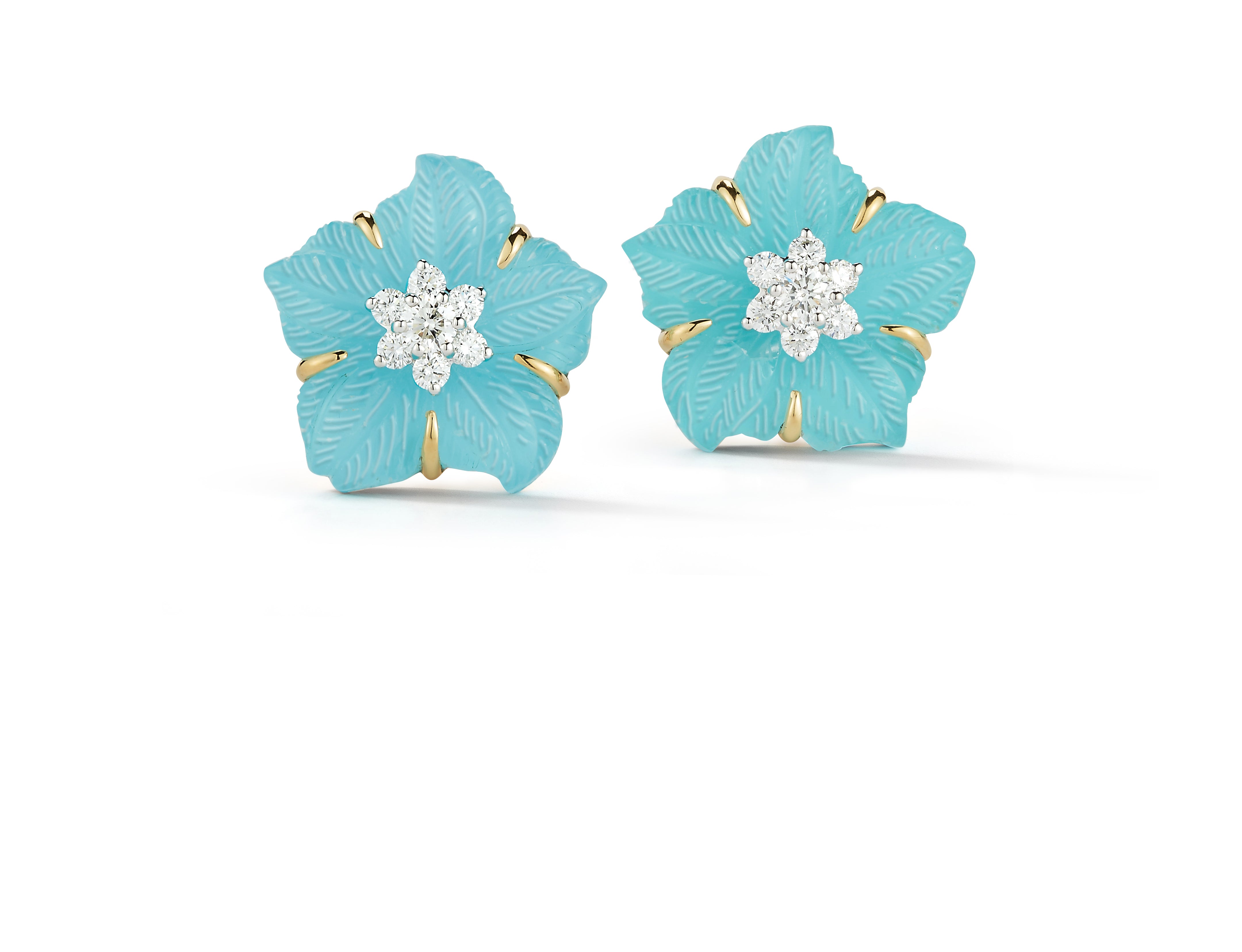 Clematis Earrings in Turquoise & Diamond