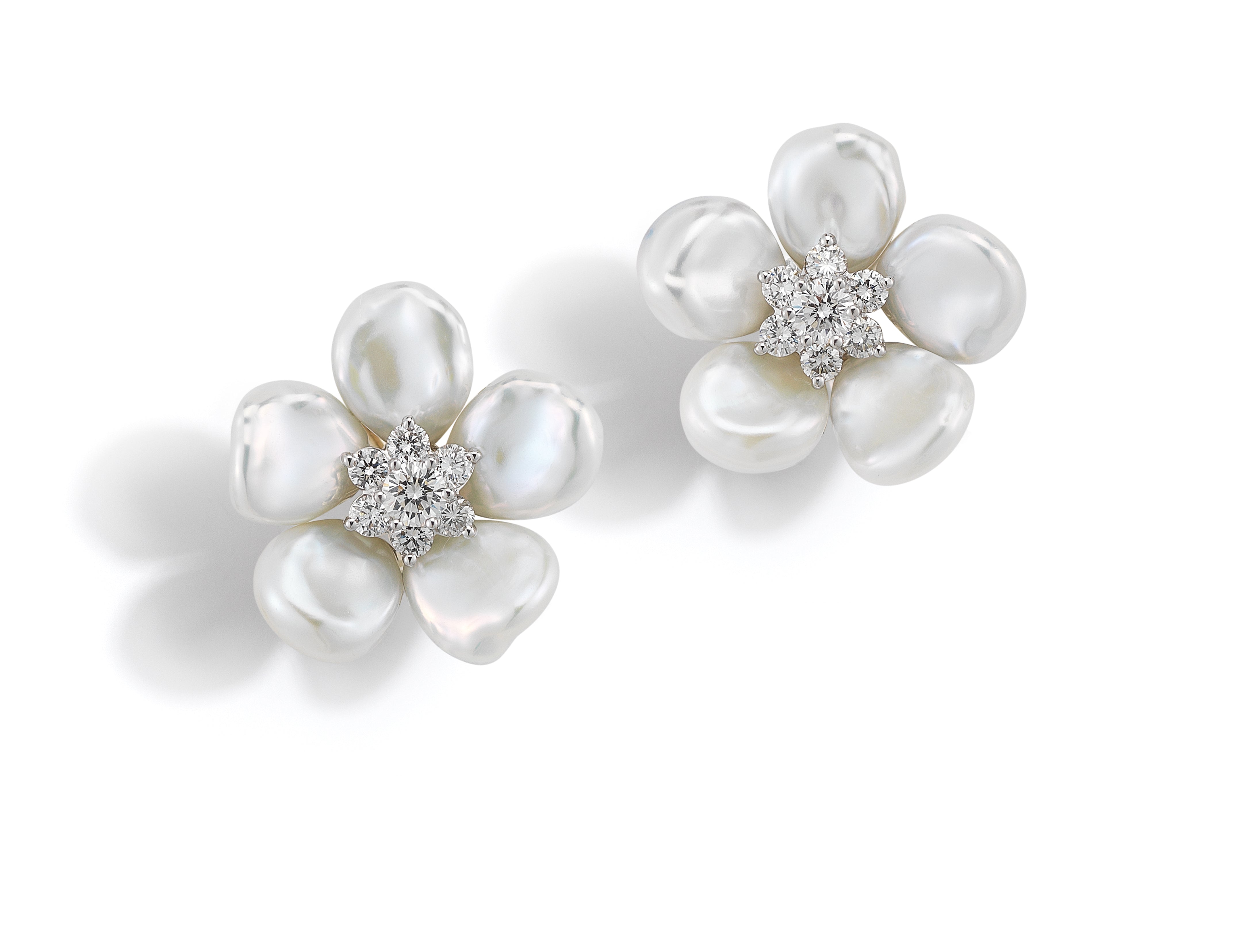 Pearl Petal Earrings in Diamond