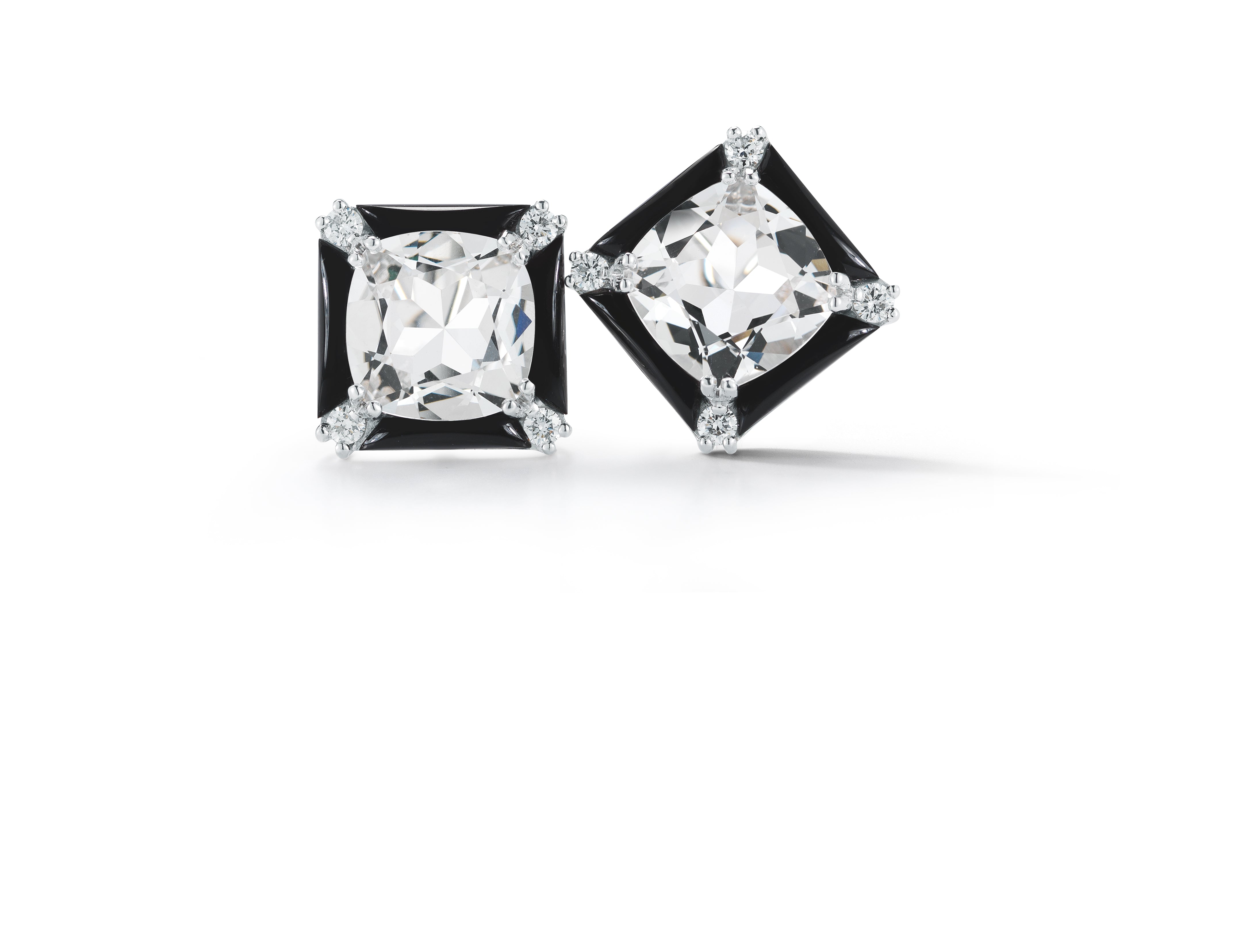 Carré Earrings in Crystal, Black Onyx & Diamond
