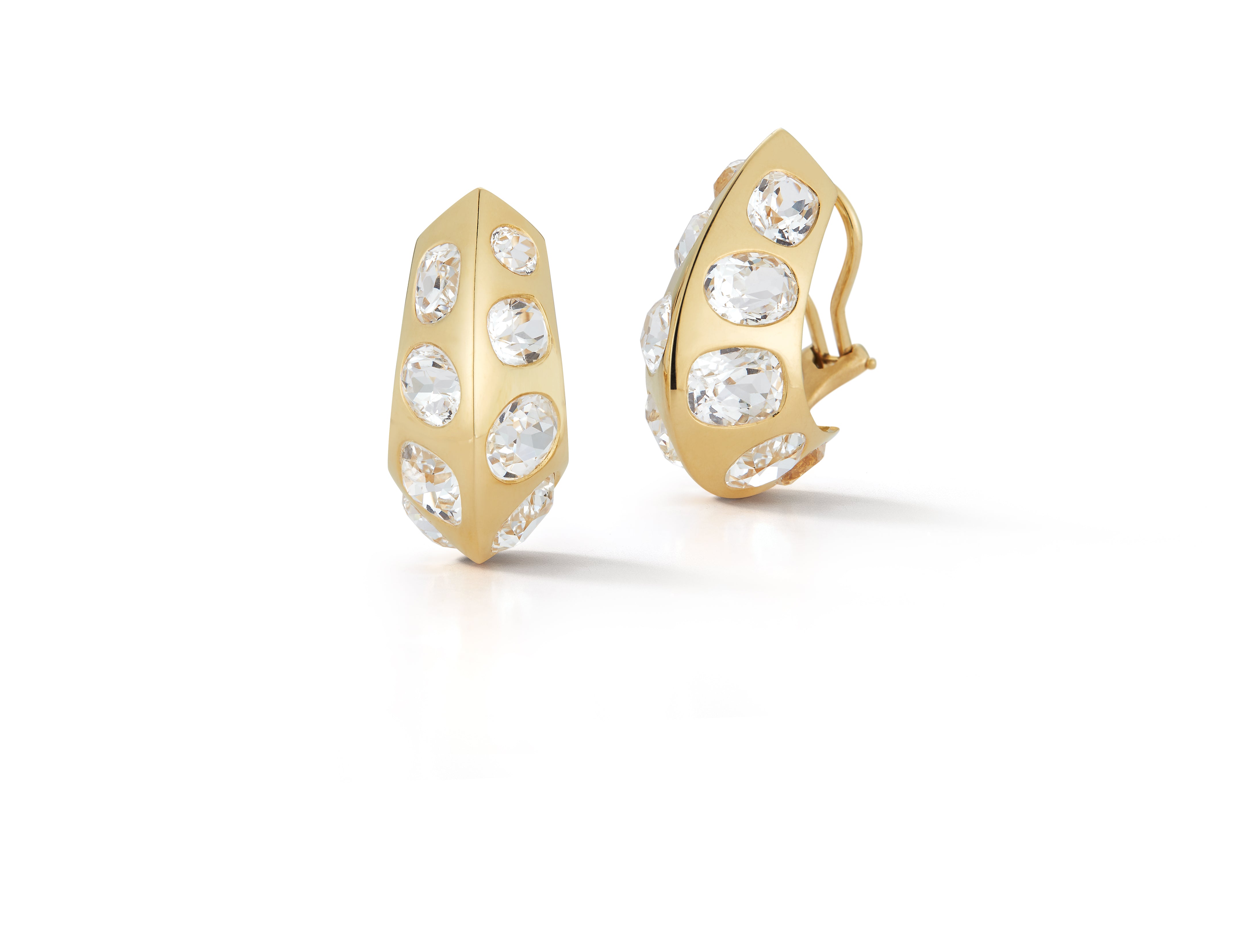 Antibes Earrings in White Topaz Set in 18 Karat Yellow Gold. Signed Seaman Schepps.