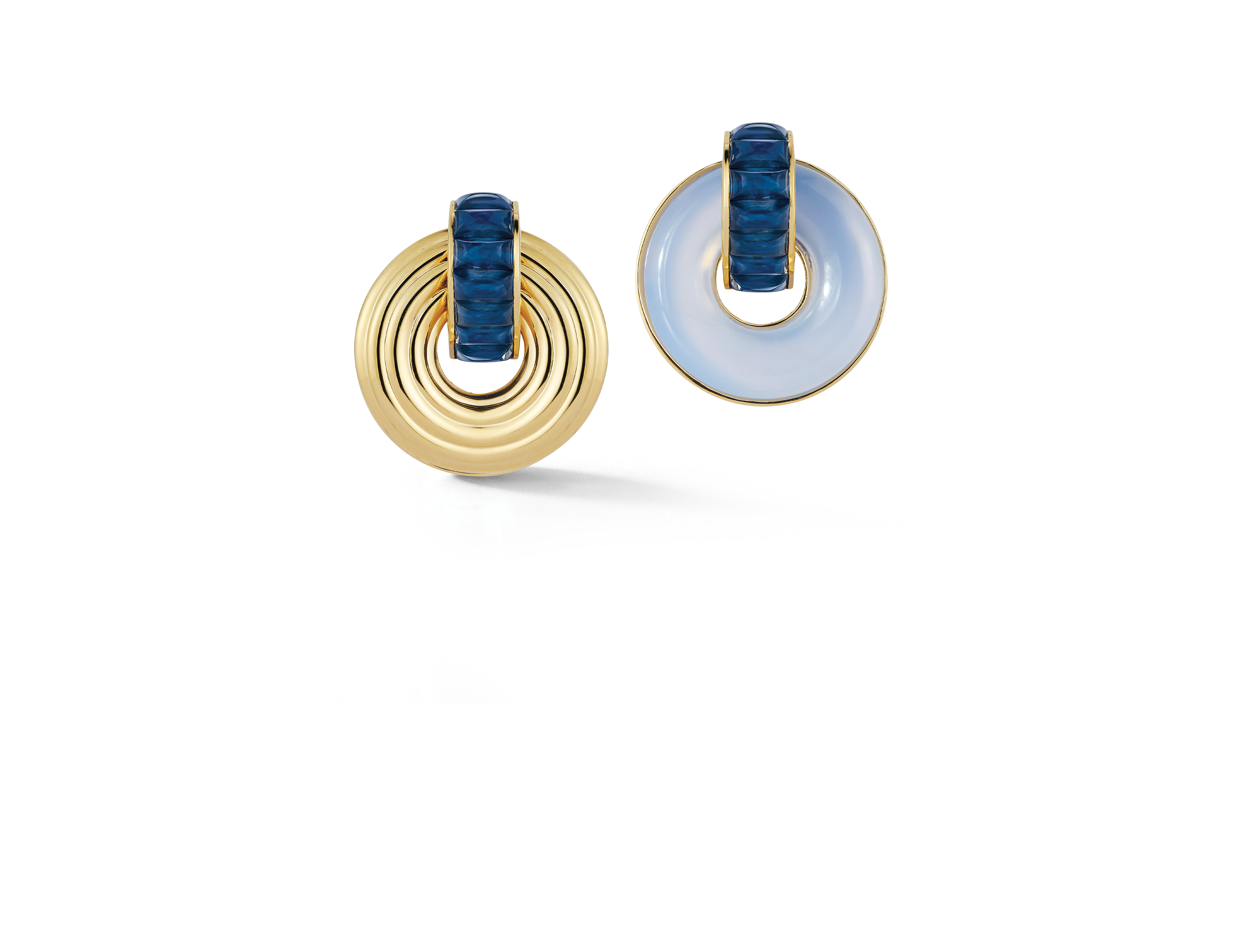 Giro Earrings in Sapphire, Blue Chalcedony